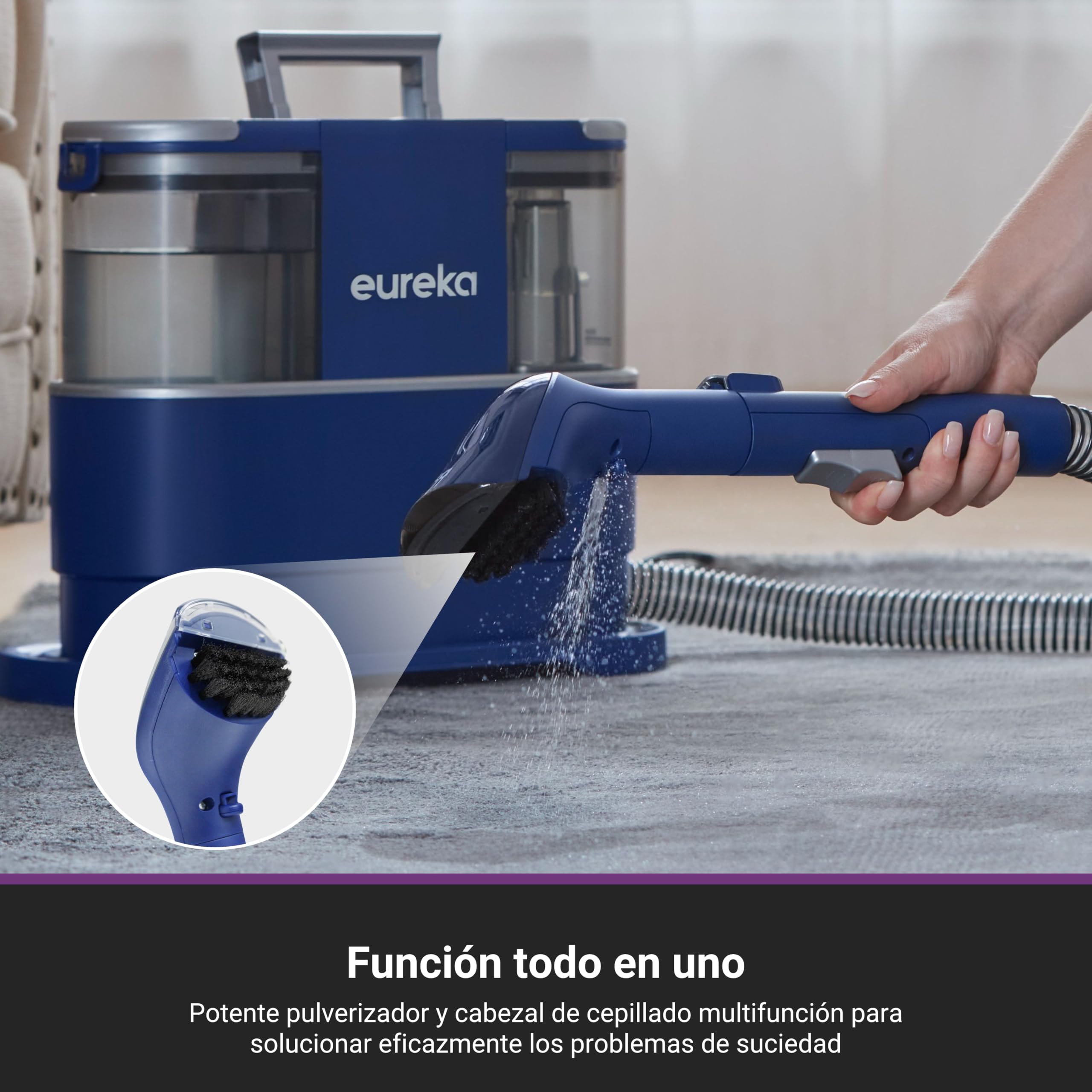 Eureka Aspirador de alfombras | Limpiador de Manchas Multisuperficie para Alfombras, Moquetas, Tapicería, Escaleras y Coche | Depósito de Agua Grande de 1,5L, NEY100 con Fórmula Limpiadora, Azul