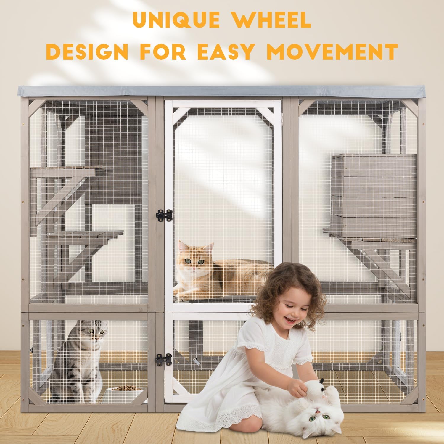 Ketive Catio Outdoor Cat Enclosure, Wooden Cat Catio, Large Weatherproof Cats House with Multiple Platforms and 1 Resting Boxes for Multiple Cats