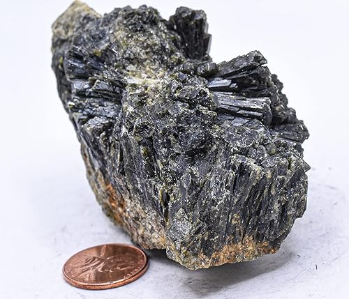 Miniatura 5 de 8.47 oz 3.3 "Columnar Green Epidote Druzy Cluster Áspero Natural Sparkling Pistacite Gemstone Crystal Mineral Geoda Raw Espécimen - Perú