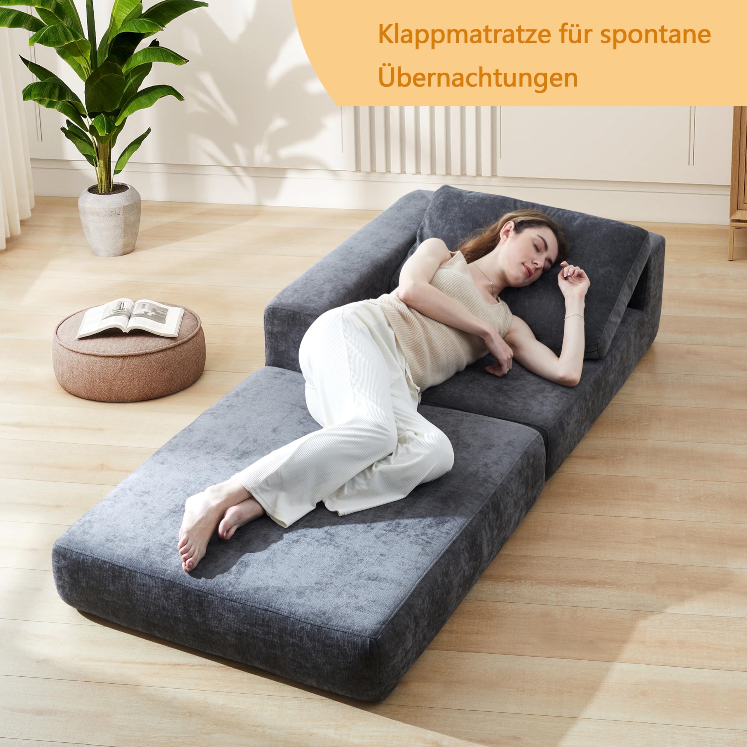 Jamdok Wolnostojąca składana sofa dla dorosłych, fotel do spania z funkcją łóżka bardzo gruby 20 cm, sofa z zimną pianką o wysokiej gęstości, składany materac dla gości do salonu, loftu (1, lewy