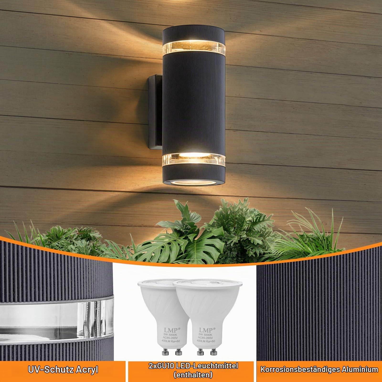 LMP LED Wandleuchte aussen Wandlampe außen, Up Down Außenlampe Aussenlampe Außenleuchte Wand Anthrazit, IP65 GU10 Außenwandleuchte Aussenbeleuchtung Ausenbeleutung Hauswand Balkon Haus Terrasse