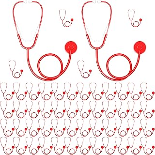 50 Pack Stethoscope Toy Bulk Real Working Nursing Stethoscope Doctor Kit Disposable Stethoscope Role Play Nursing Stethoscope for Pretend Game Doctor Nurse Costume Accessories (Red)