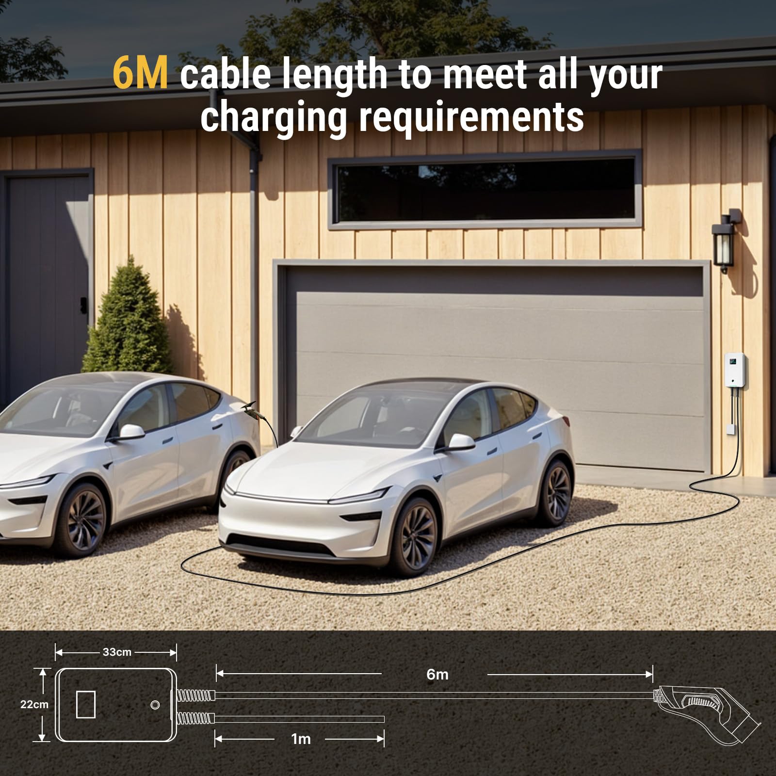 Morec Borne de Recharge Véhicules Électrique Type 2 32A 7KW 6M avec APP Prend en Charge la Connexion Standard Bluetooth et WiFi pour la Station de Charge, IEC 62196-2 Standard, RCD Type B