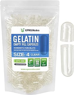 XPRS Nutra Size 4 Empty Capsules - Clear Empty Gelatin Capsules - Capsules Express Empty Pill Capsules - DIY Capsule Filling - Fillable Pure Bovine Pill Capsules Empty Gel Caps Pills (500 Count)