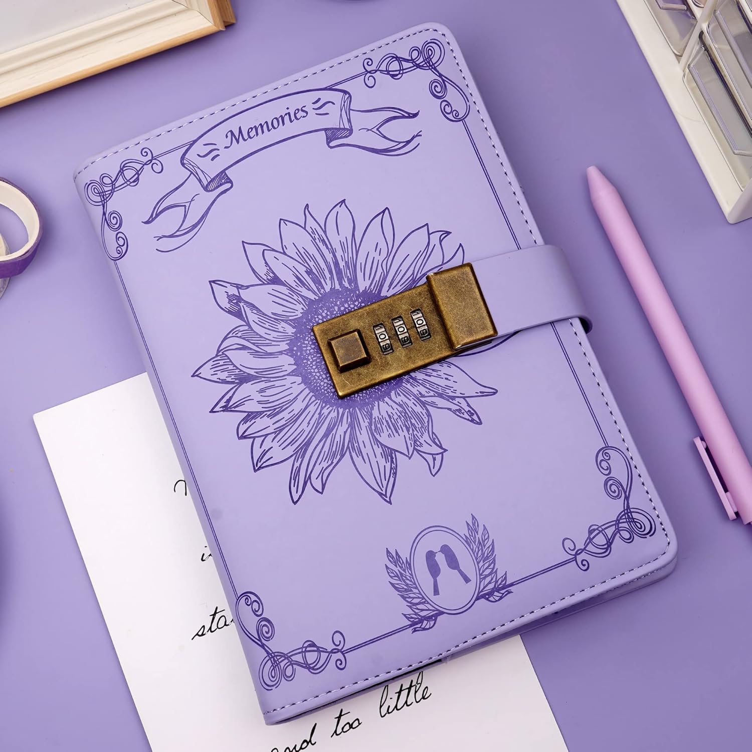 Lock Diary for Women Romance Purple Locking Journal & Weekly Planner Notepad Tear Off Premium Gift for Women Girls