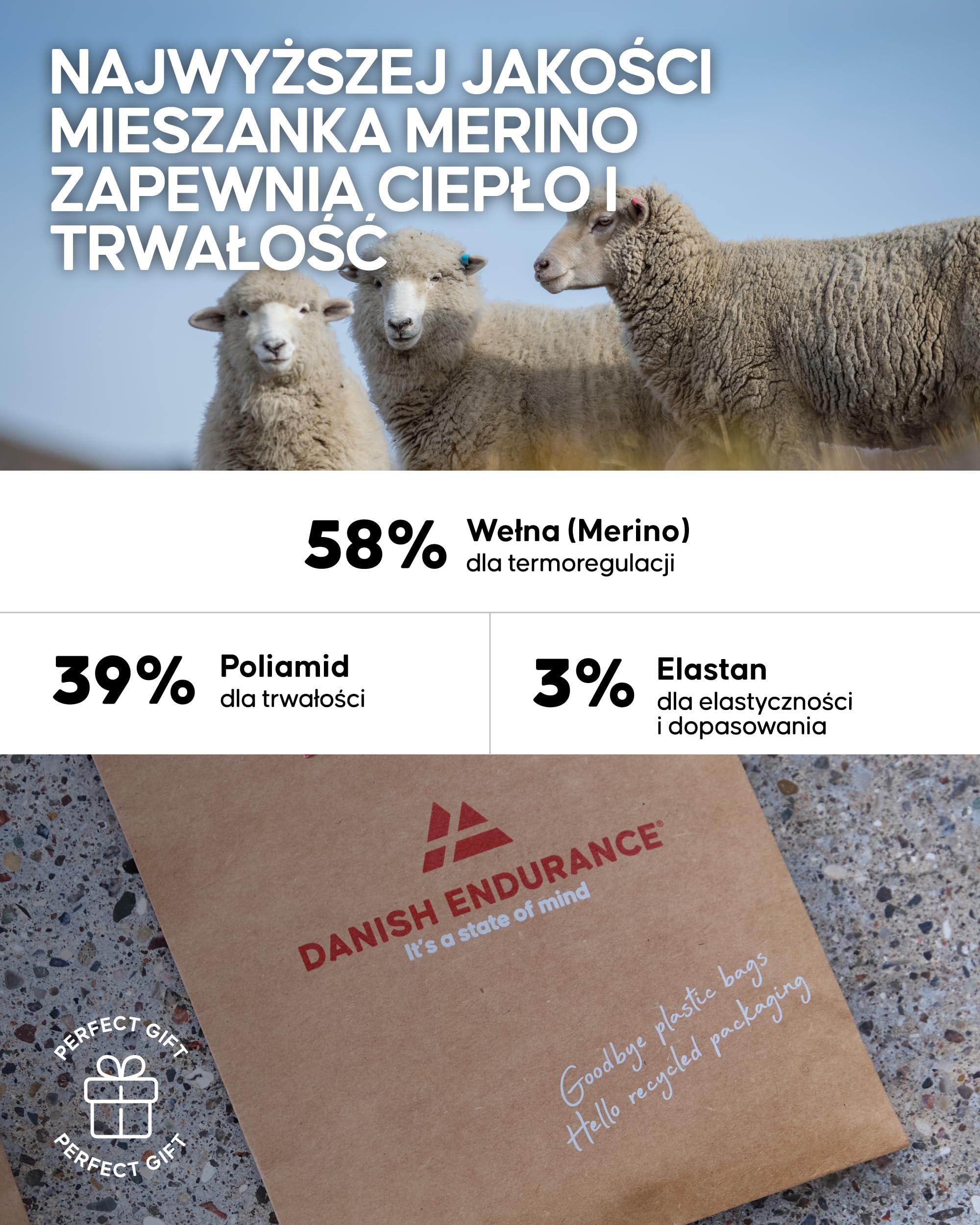 DANISH ENDURANCE Skarpety Liner Merino, Cienkie Skarpety Trekkingowe Zapobiegające Pęcherzom, Oddychające, dla Mężczyzn i Kobiet, Unisex, 2 lub 4-Pak