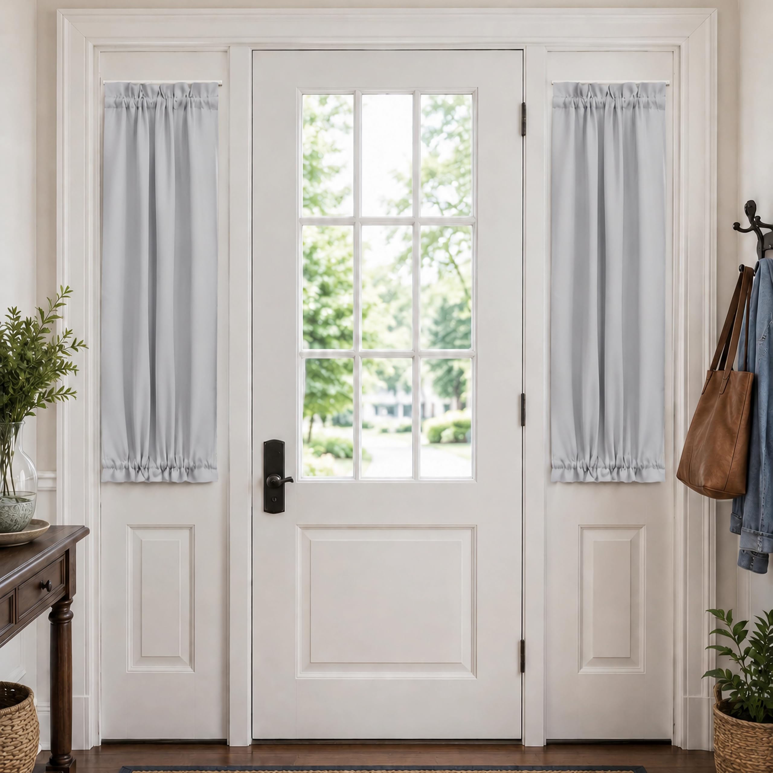 Aquazolax White Door Curtain Rod Pocket - 25x40 Inch Small Kitchen Blackout Drape Curtains Room Darkening Door Window Covering, Single Panel with Tieback, Greyish White
