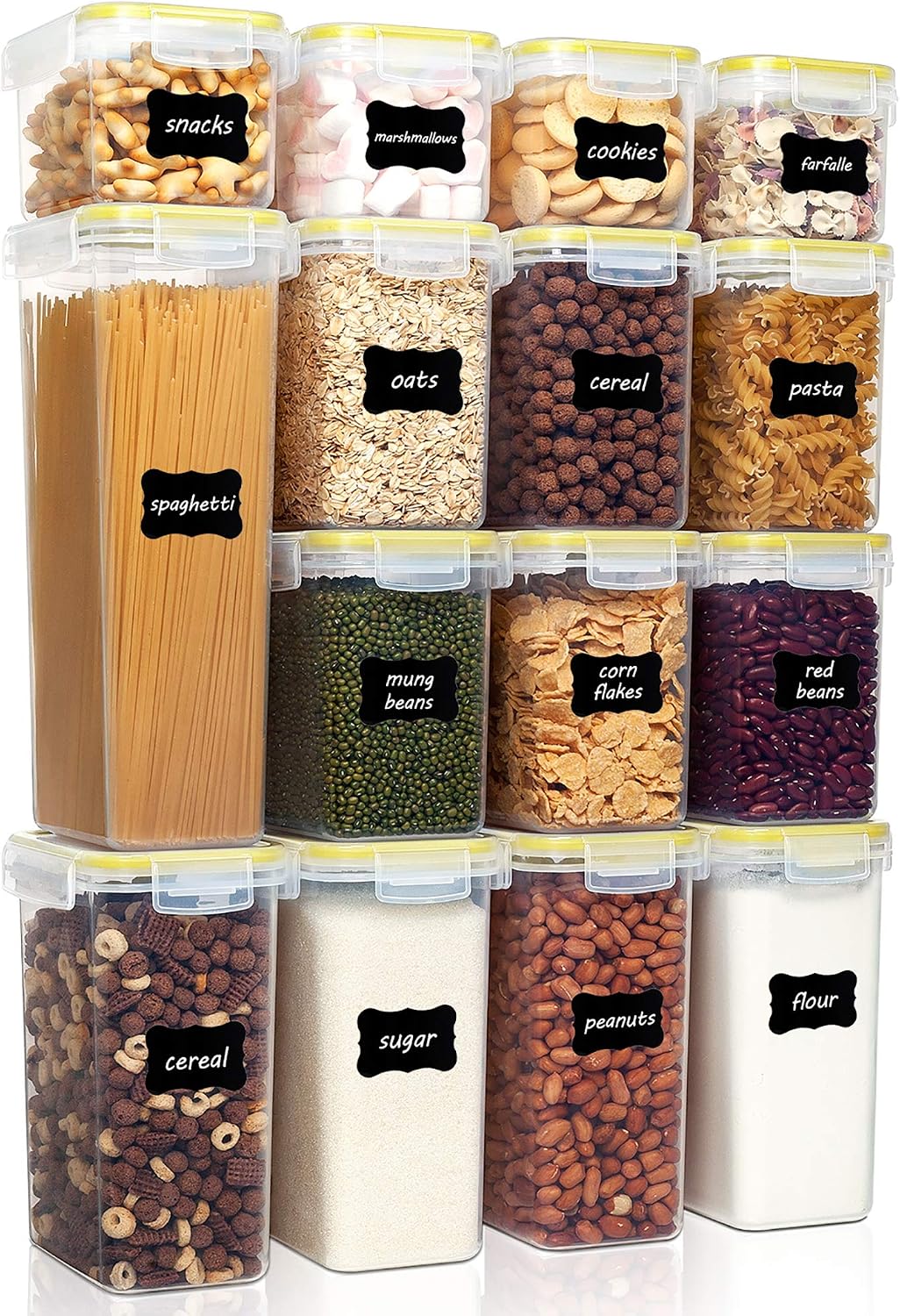 Vtopmart Airtight Food Storage Containers Set with Lids, 15pcs BPA Free Plastic Dry Food Canisters for Kitchen Pantry Organization and Storage, Dishwasher safe,Include 24 Labels, Yellow