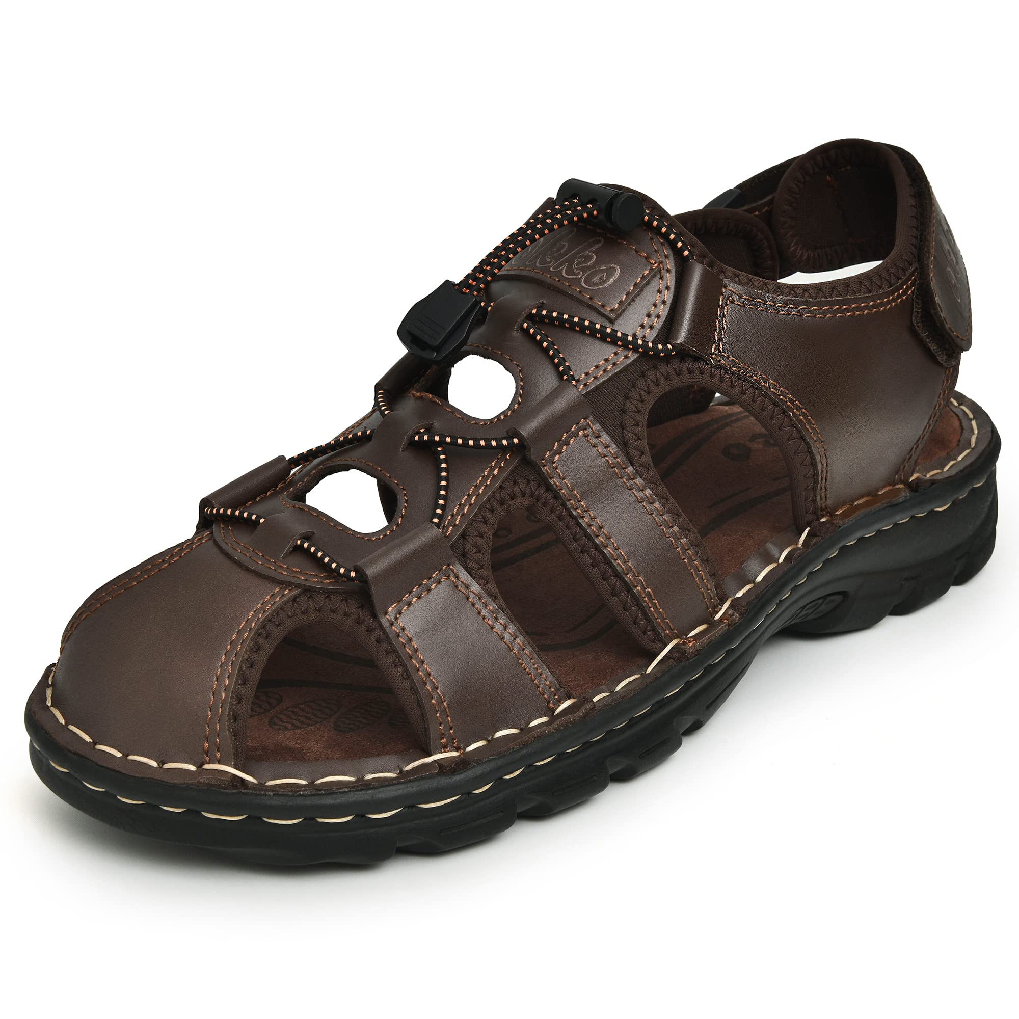 OKKO Men's Coffee Brown Genuine Leather Fisherman Sandals Closed-Toe Outdoor Sandal Shoe for Men Size 7