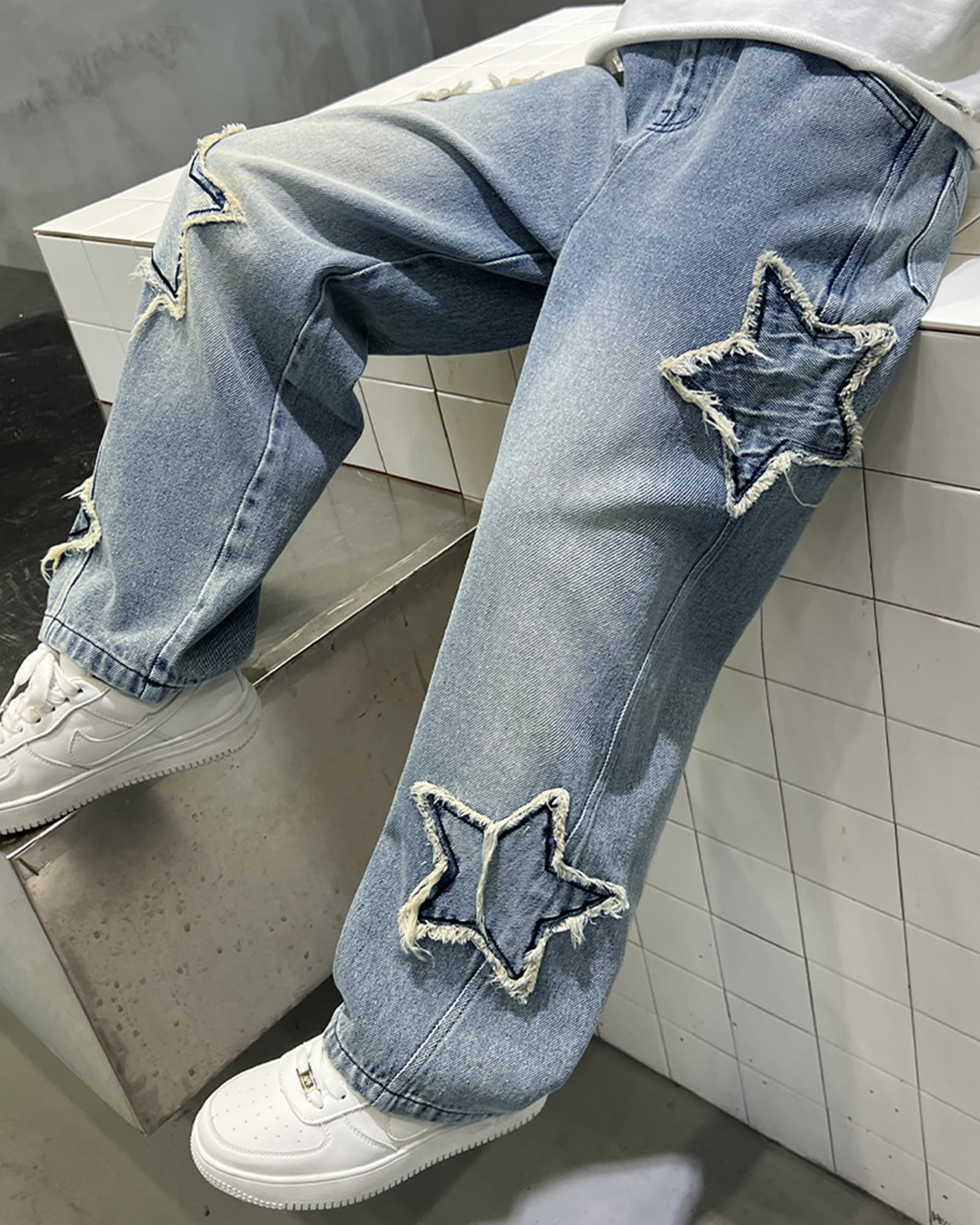 Rolanko Pantaloni Cargo Larghi per Ragazzi Jeans Bootleg Skater Elasticizzati in Vita con Tasche Multiple Pantaloni Denim Vintage Streetwear per Bambini