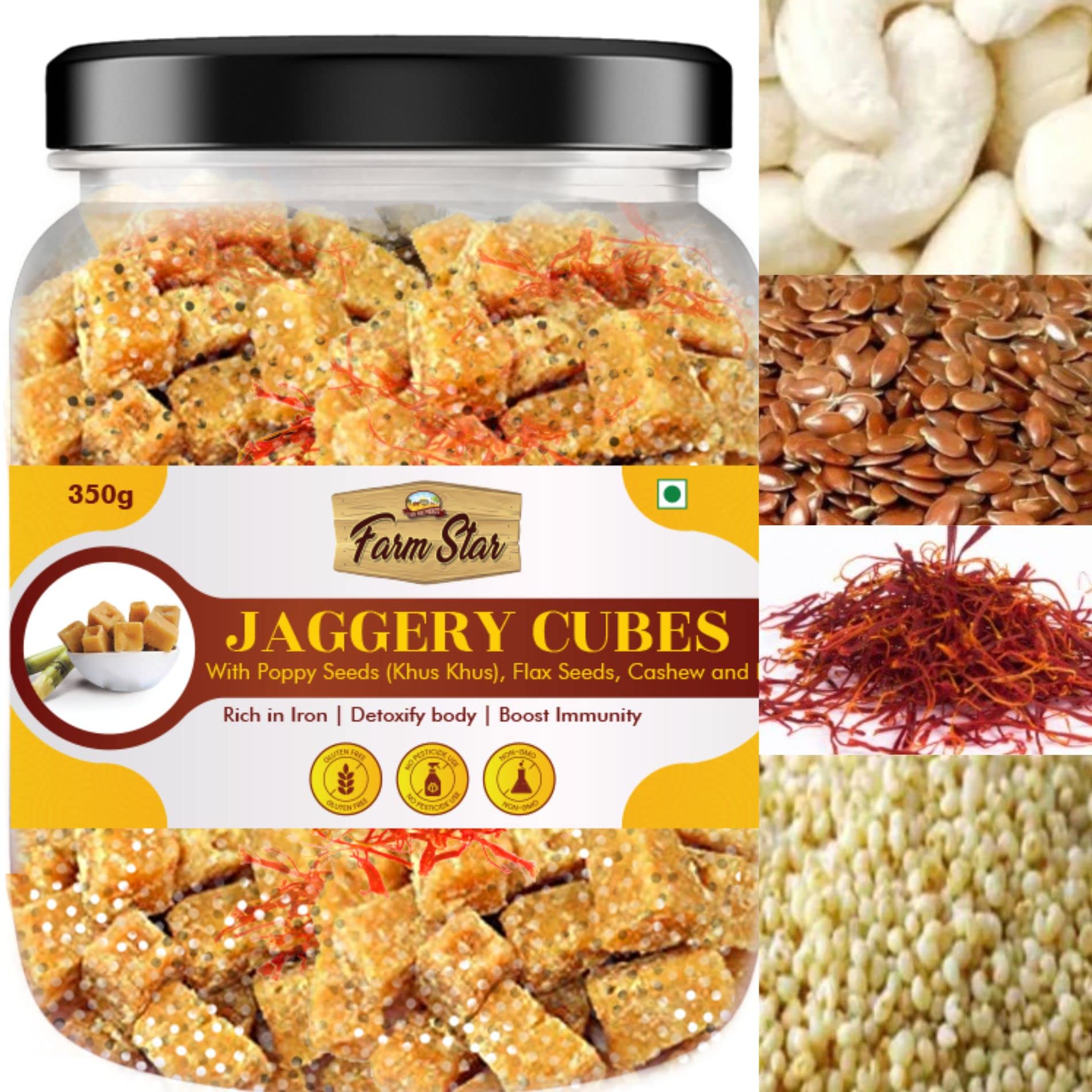 Jaggery Cubes with Poppy Seeds (KHUS-KHUS), Flax Seeds, Cashew and Kashmiri Kesar – (350gram) (B0BQC9H5RG) Amazon Price History, Amazon Price Tracker