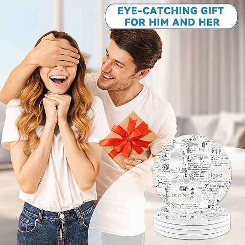 Miniatura 6 de Juego de 4 posavasos para bebidas, diseño vintage de página de libro antiguo, posavasos redondos de 4 pulgadas, posavasos de cerámica absorbente con