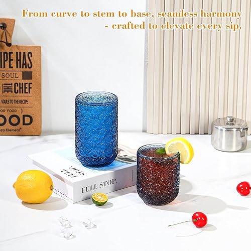 Miniatura 2 de Juego de 12 vasos azules para beber, 12 onzas Highball y vasos de cóctel de 10 onzas, juego de cristalería vintage de cocina azul, vasos de vidrio