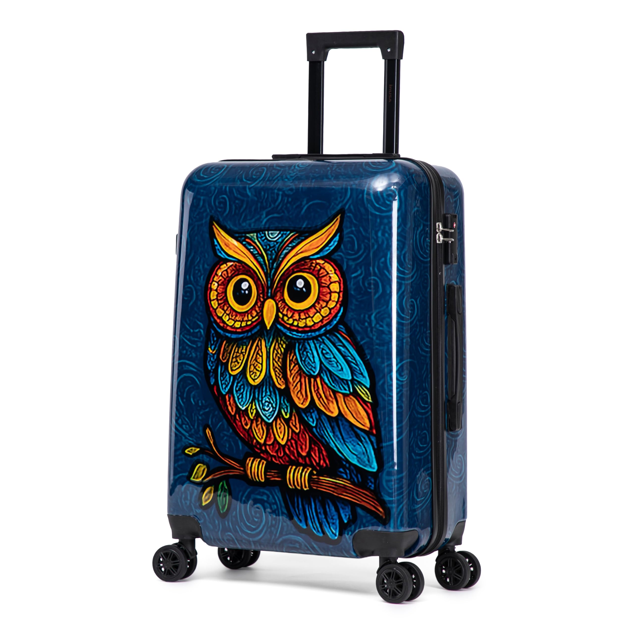 InUSA Owl Print 24-Inch Hardside Spinner Luggage Lightweight &amp; TSA Lock