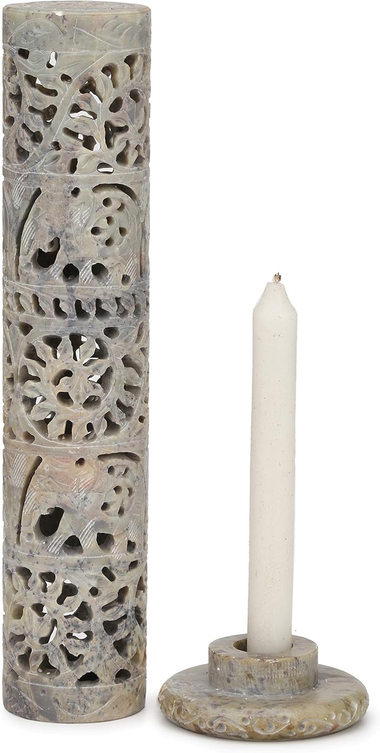 Carry Me Marble Soapstone Incense Stick Holder | Candle Burner | Tea Light Holder - Perfect Handmade Elephant Carving for Gifting. Decorative Home and Office Decor.(3 x 3 x 10.5 Inches)
