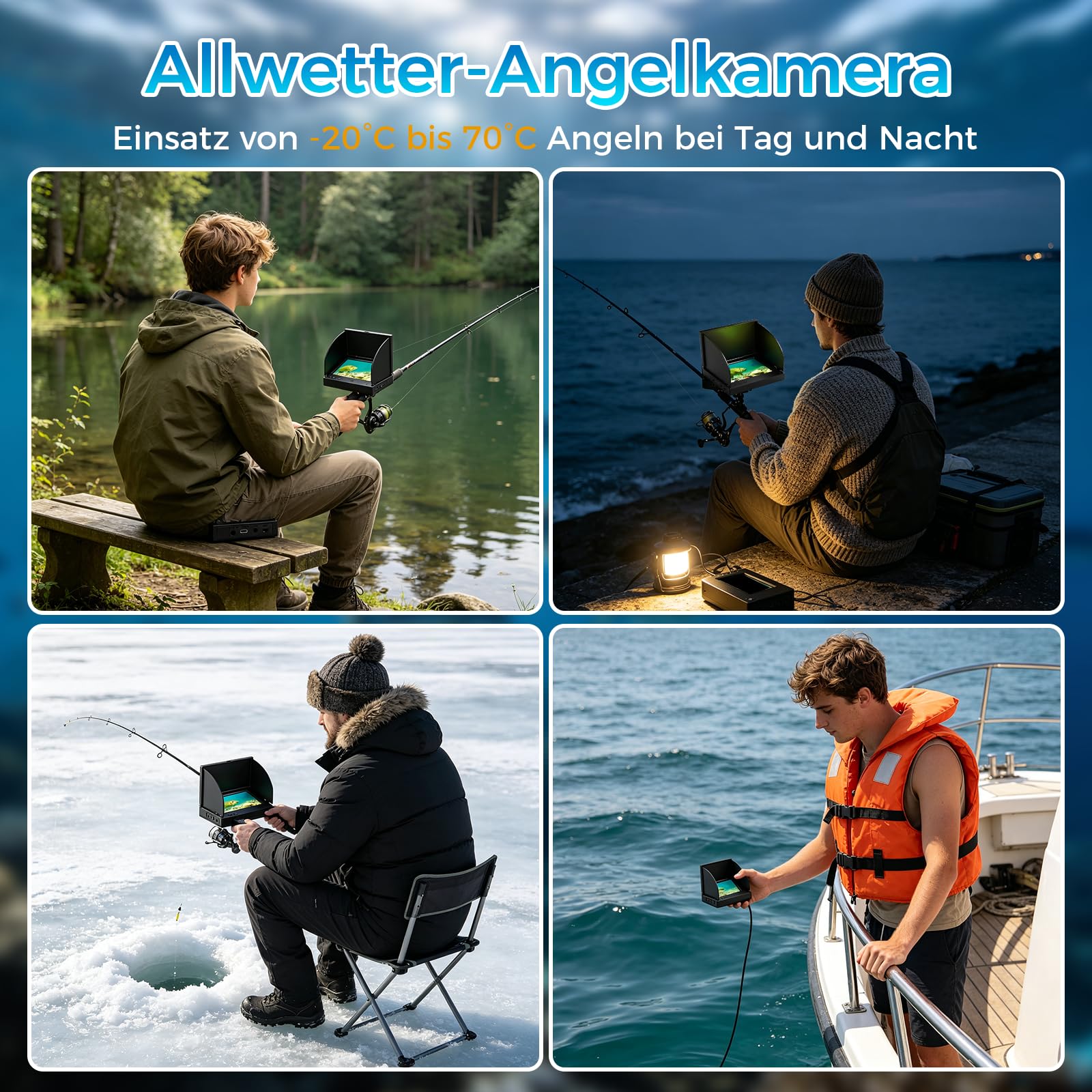 Unterwasserkamera Angeln,1080P HD Fischfinder mit 4.3-Zoll-LCD 15m Wasserdichtem IP68 Kabel 12 IR-Nachtsichtlichtern Fish Finder Kamera Meeresangeln Eisfischen Flussangeln Angeln am See