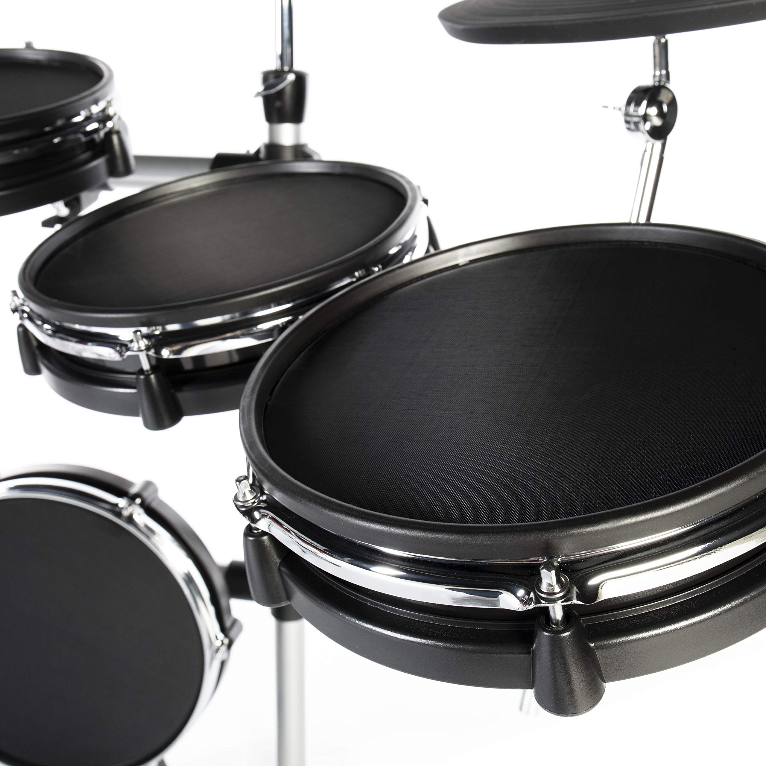 Fame DD-ONE Pro XT E-Drum Set, Elektronisches Schlagzeug-Set mit echter HiHat, 12" Snare-Pad und 12" Kick-Pad, 554 deutsche Studio-Sounds, 78 Drumsets, Aux, MIDI, MP3 und Effekten, inkl. Rack, Schwarz