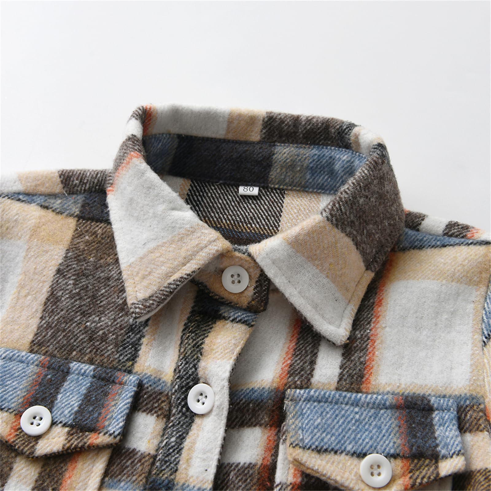 Niño Camisa De Franela A Cuadros Niños Manga Larga Botón Abajo Chaqueta Bolsillo Solapa Regular Fit Casual Otoño Ropa