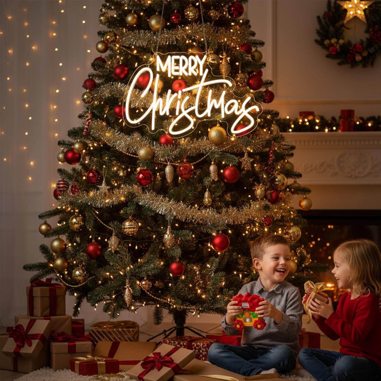 Merry Christmas Neon Sign,Warm White LED Christmas Wall Decor,Neon Signs for Wall Decor,USB Powered & Dimmable Neon Light Sign for Holiday Party,Window Display,Home Decorations & Xmas Gift