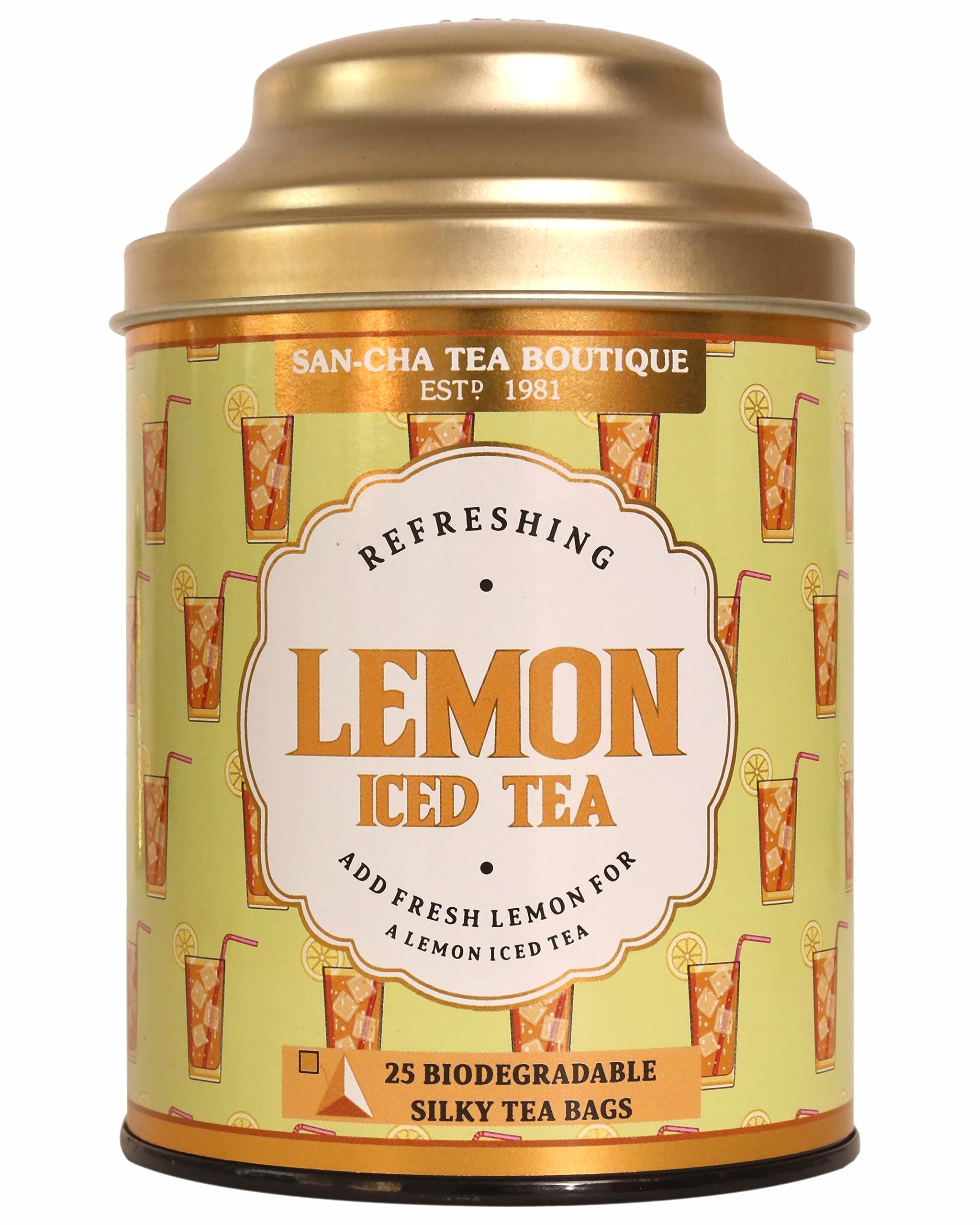 Sancha Tea Boutique, Lemon Iced Tea, 25 Pyramid Bags, Refreshing Summer Drink, Real Tea Leaves with Natural Citrus Aroma, Sugar-Free, Not Instant
