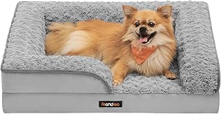 Feandrea Orthopädisches Hundebett für kleine Hunde, wasserdichtes Hundesofa mit abnehmbarem Plüsch-Bezug, 71 x 58 x 16 cm, Taubengrau PGW251G01 product image