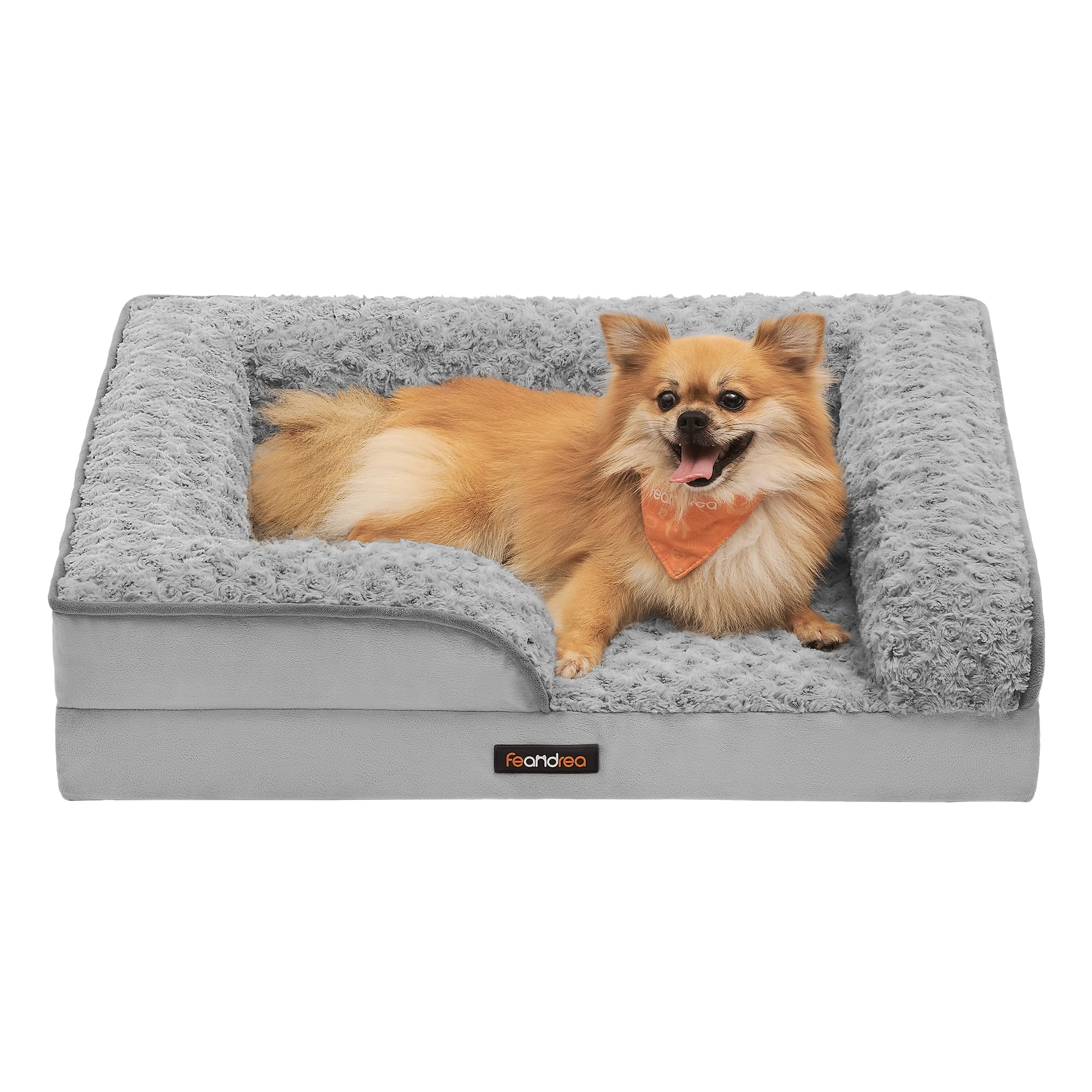 Feandrea Cuccia Cane Interno, Cuccia per Cani, Lettino per Animali, Ortopedico con Gommapiuma Ondulata, Bordi Rialzati, Copertura di Peluche Sfoderabile, 71 x 58 x 16 cm, Grigio Tortora PGW251G01