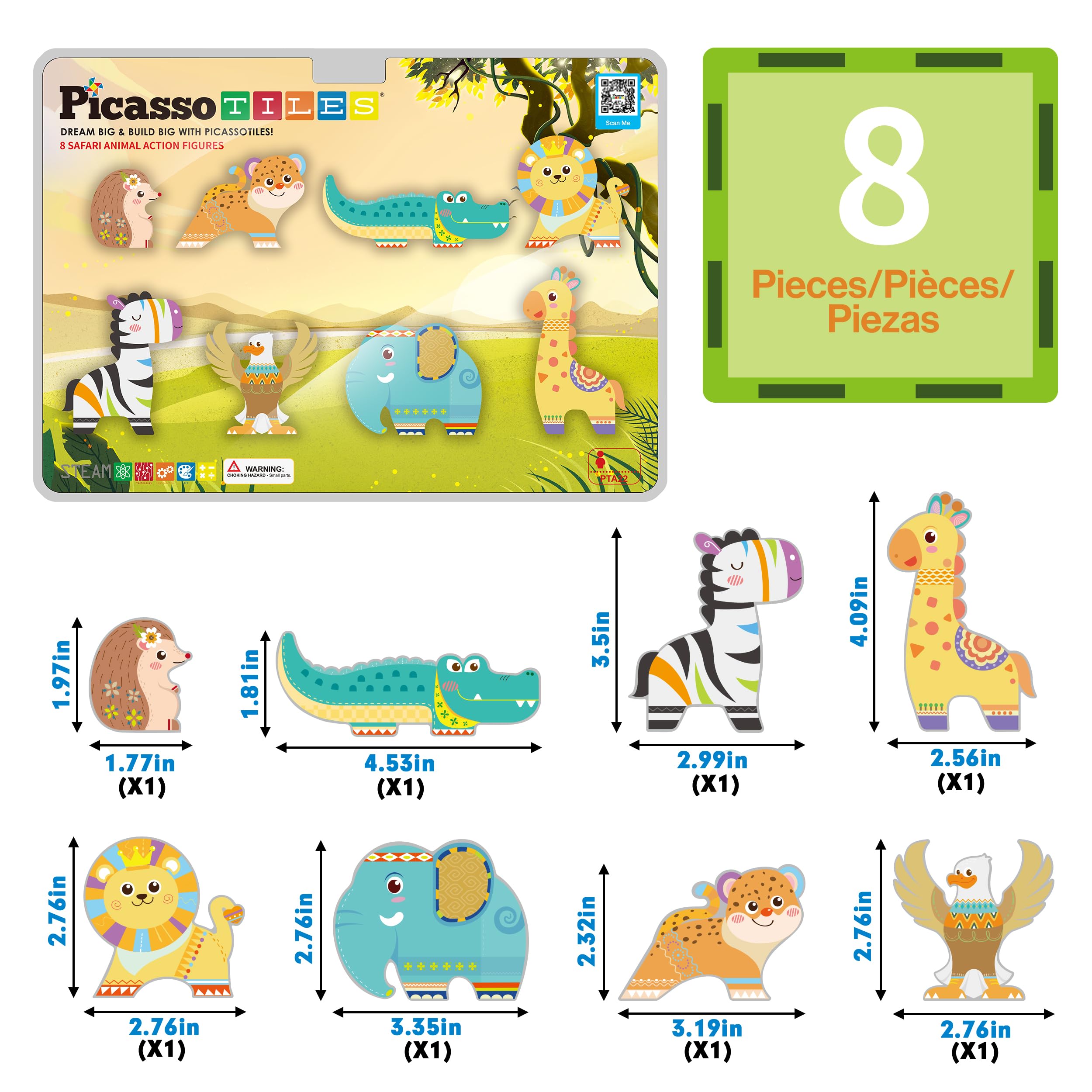 PicassoTiles Magnet Building Blocks 8 Safari Animal Magnetized Action Figures Compatible with Magnetic Assembly Build Tile Toys Accessory Toyset STEAM Educational Learning Girls Boys Ages 3+ PTA22 - Image 3