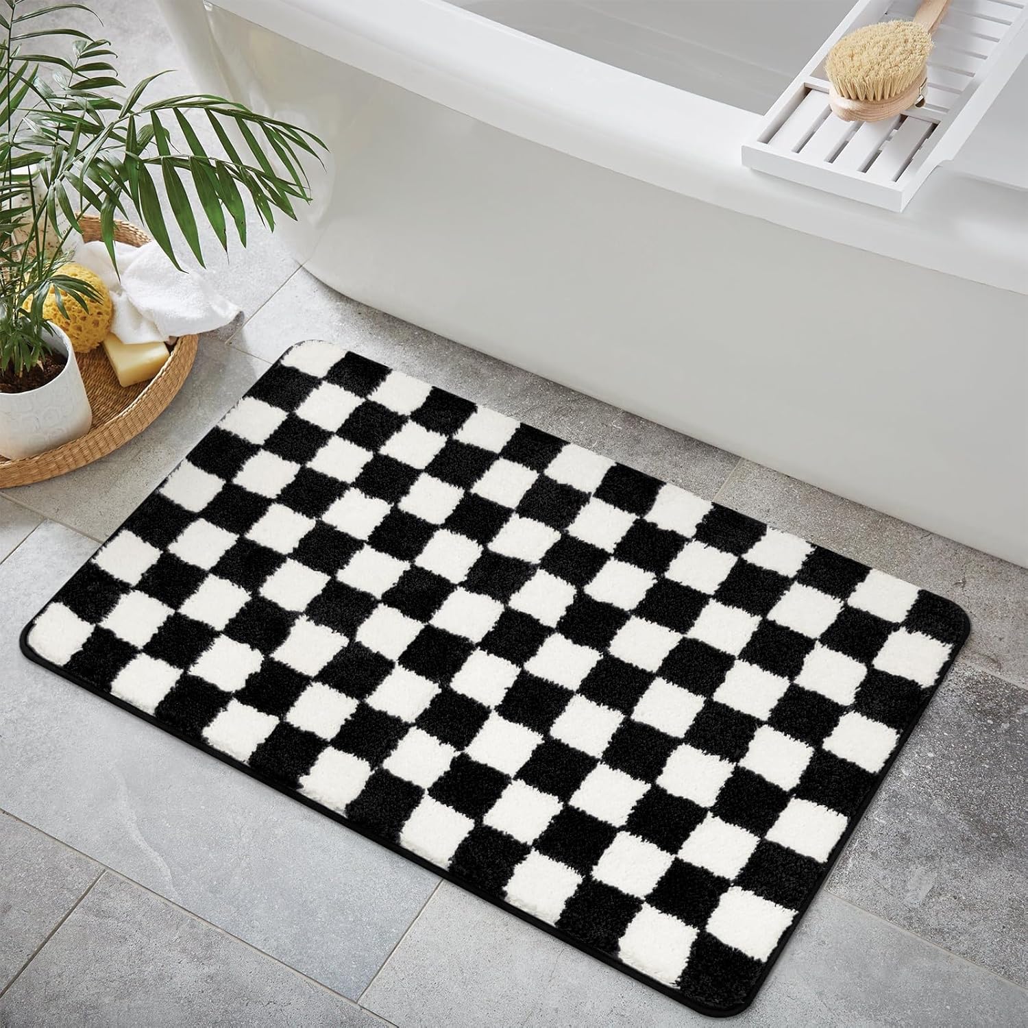 Sivilife Black and White Bathroom Rugs, 2x3 Checkered Water