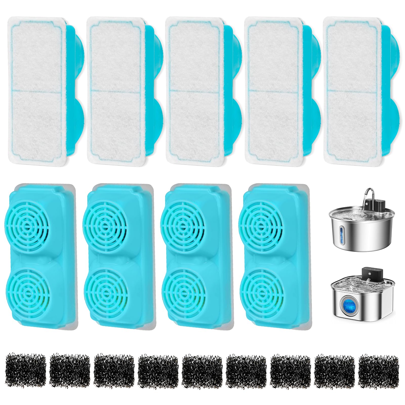 Cat Water Fountain Filters, VinDox Cat Water Filter Replacement for 3.2L Stainless Steel Wireless Cat Water Fountain for Drinking, Multi-Stage Filtration, Traps Removes Odor Softens Water(9+9 Pack)