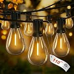 Outdoor String Lights, 55FT S11 Outdoor Lights with 15 Dimmable Plastic Bulbs 1 Spare, 120V 2700K Warm White Waterproof Connectable Patio Lights for Backyard Porch Balcony Party Decor, E12 Socket