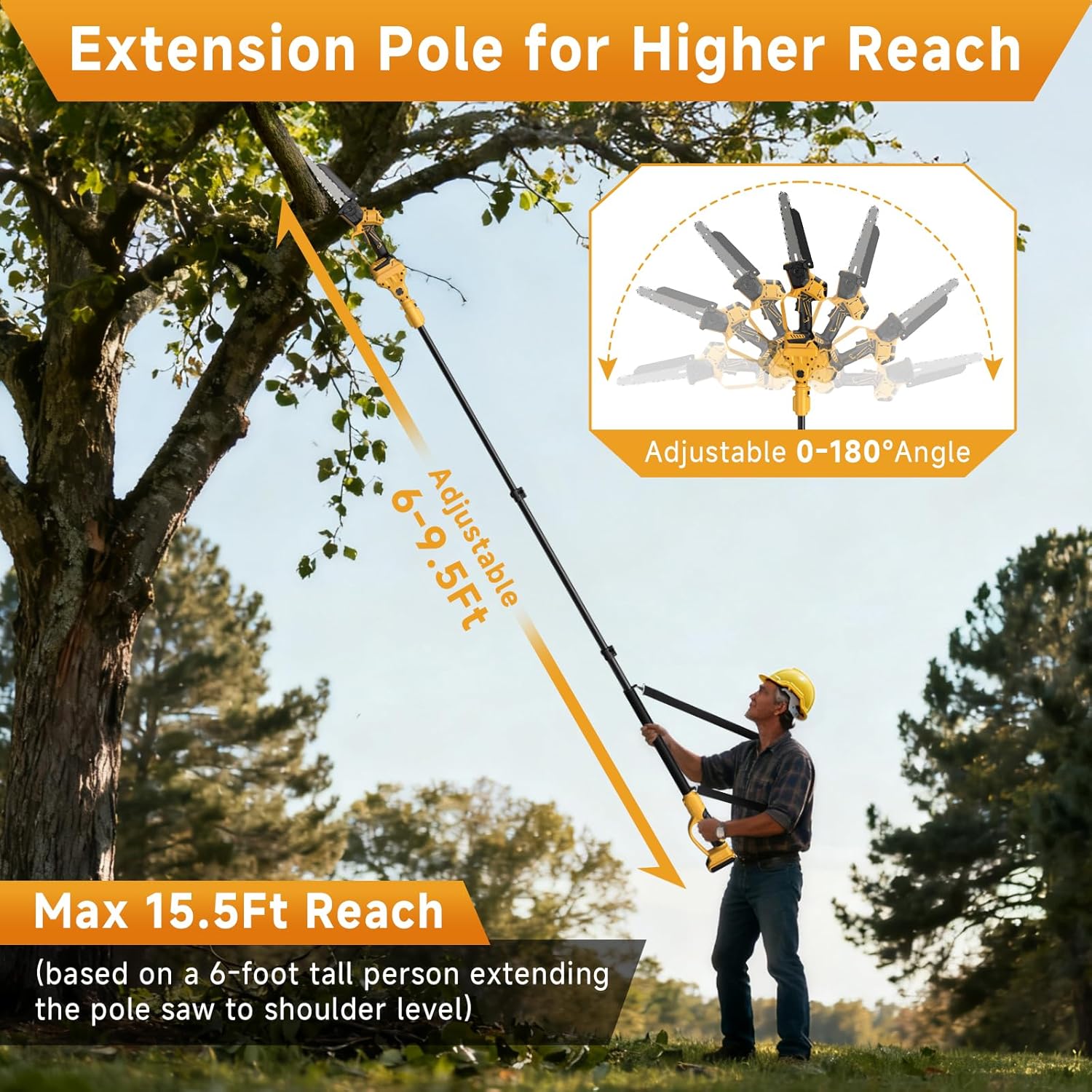 2-in-1 Cordless 8 Inch Pole Saw & Mini Chainsaw Compatible with Dewalt 20V Max Batteries (Not Included), Electric Pole Saws for Tree Trimming Battery Powered with 15.5 FT Max Reach Extension Pole