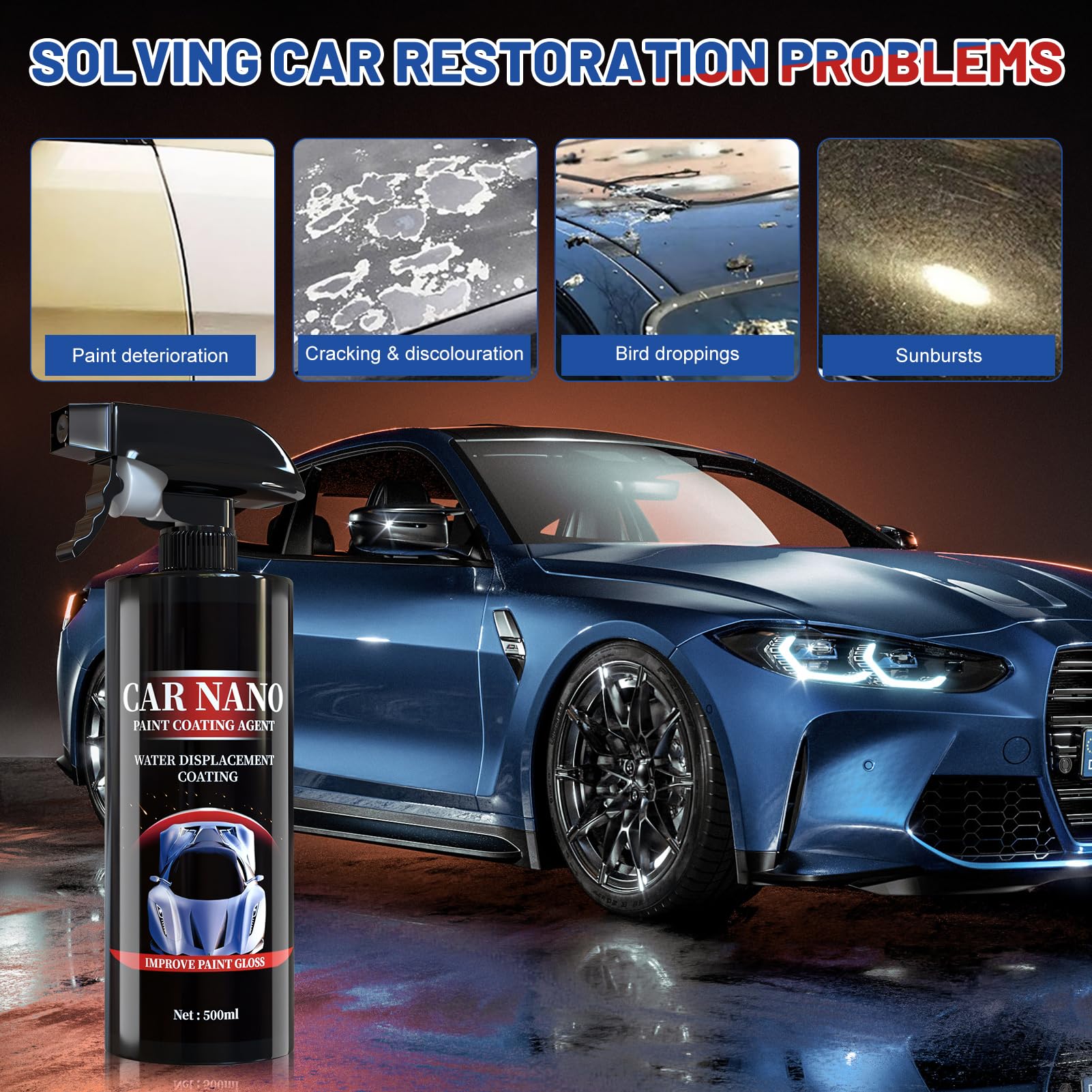Auto Politur Set, Auto Politur Spray, Autopolitur Kratzer Entfernen, Nano Auto Spray Kratzer Entfernen, Auto Polierset Antifouling und Anti-Staub für Autolackoberfläche und Innenraum (1500 ML)