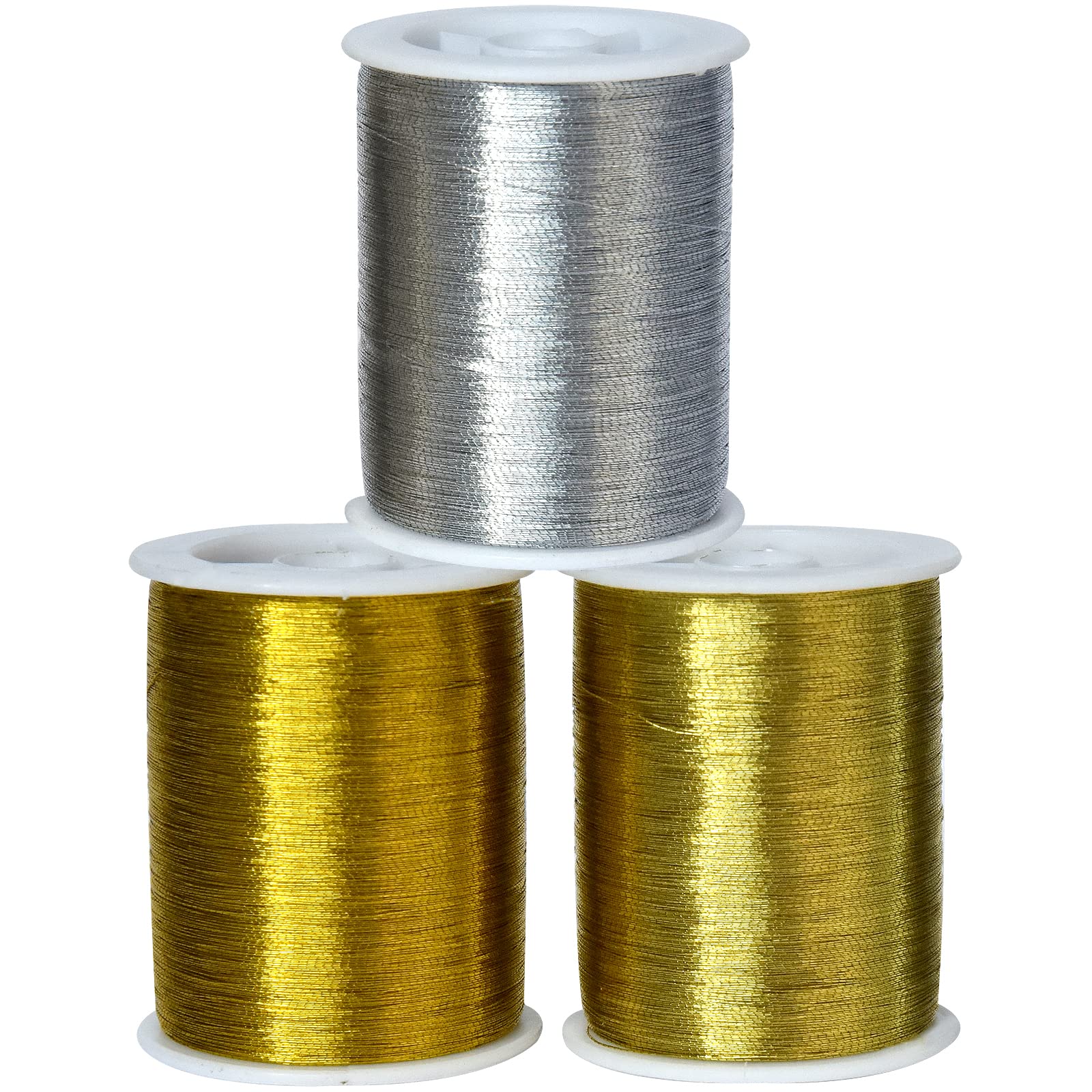 3 Spools Sewing Thread Metallic Embroidery Machine Thread (2 Gold and 1sliver) 600M(660Y) for Embroidery and Decorative Sewing