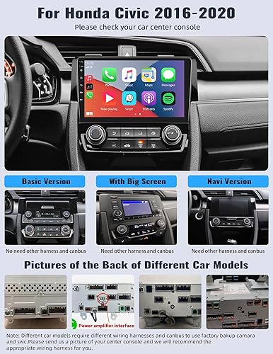 Miniatura 2 de Radio estéreo para coche Android 13 para Honda Civic 2016 2017 2018 2019 2020 con CarPlay inalámbrico Android Auto Mirror Link 2G+64G con Bluetooth