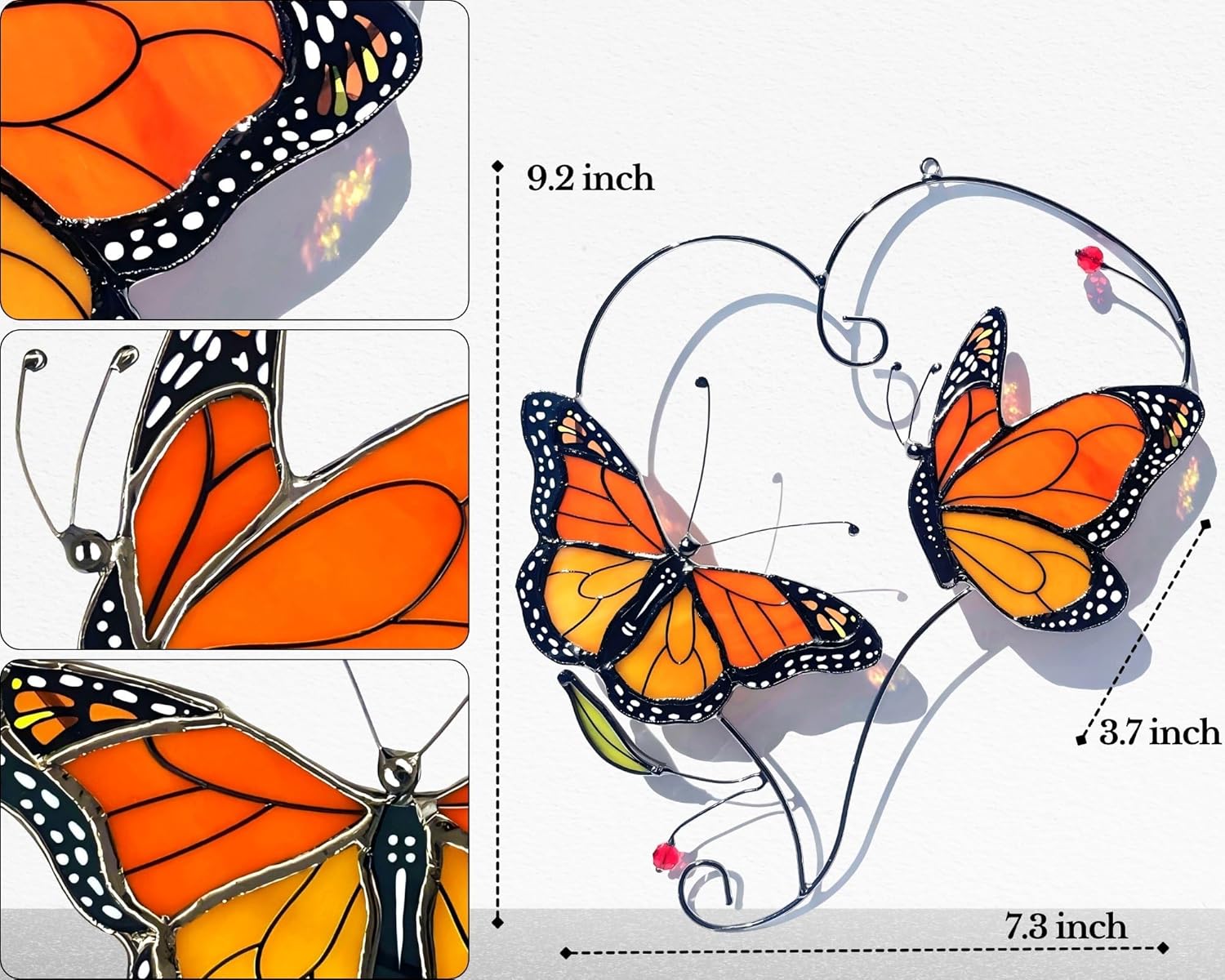 Monarch Butterfly (1 Pair) Stained Glass Suncatcher for Mom, Grandma, Women - Real Glass Window Hanging Ornament - Handmade Butterflies Home Decor (Gifts Ready Packaging) - Image 6