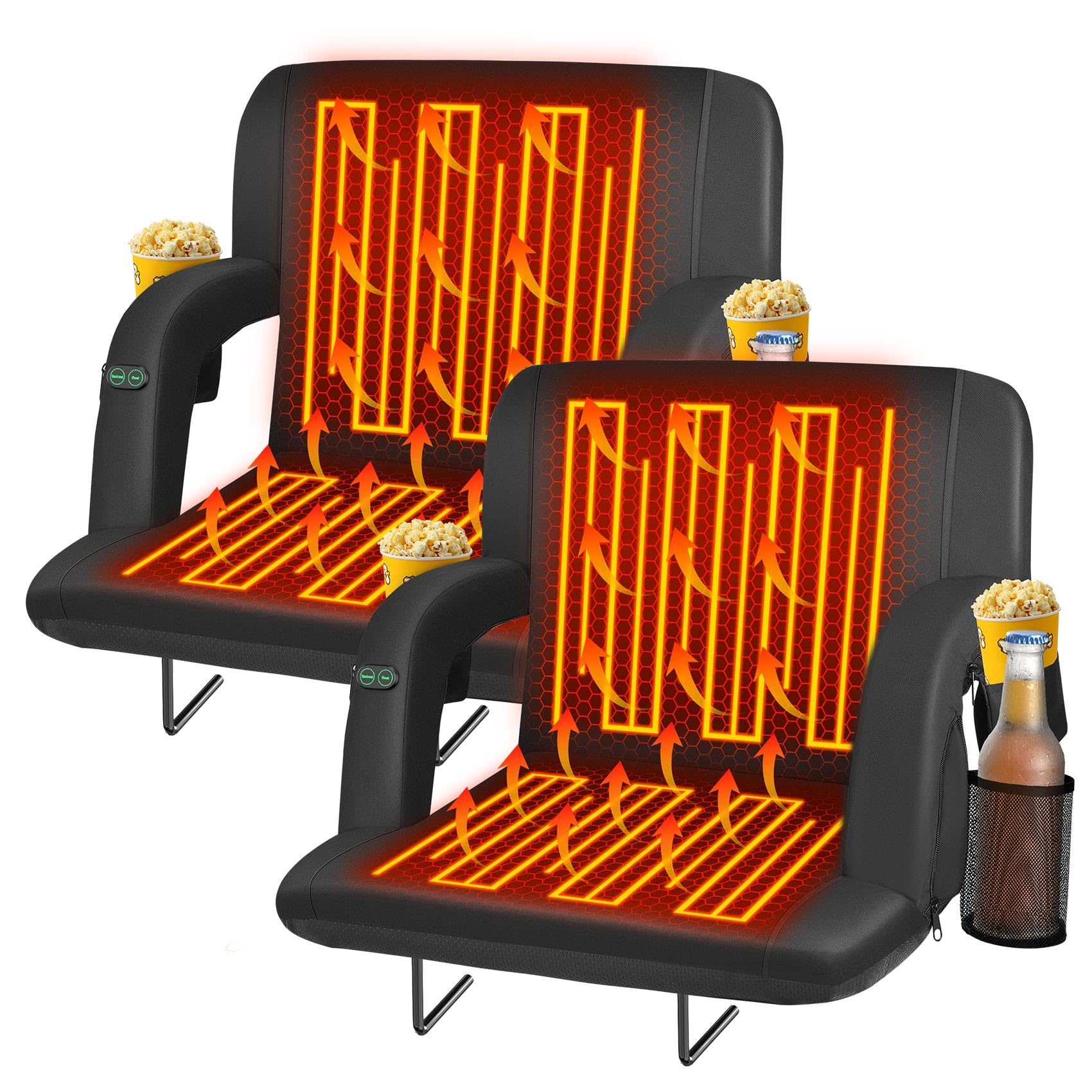 Seeutek Heated Stadium Seats for Bleachers with Back Support, 25" 2pc Black
