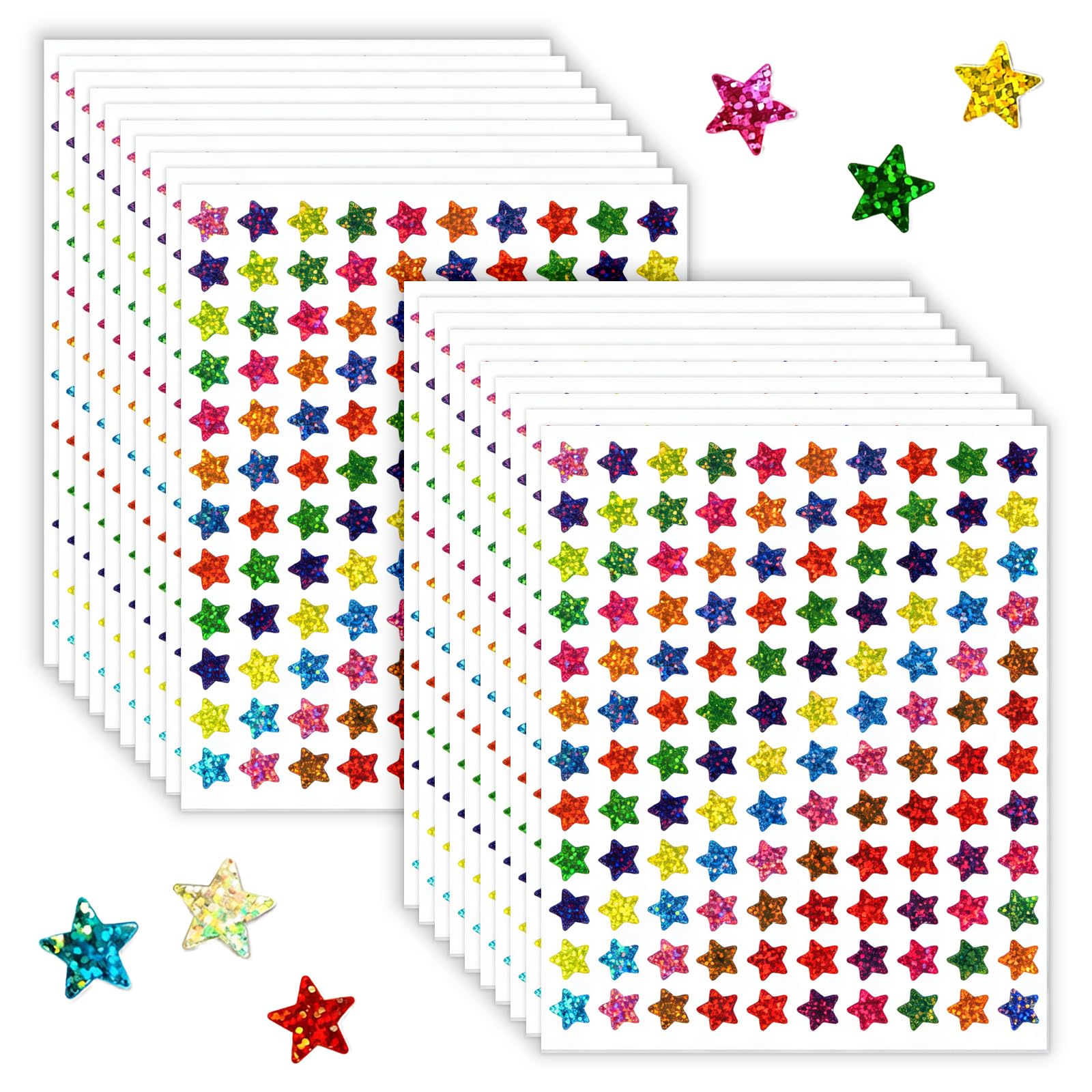 Fengfxcgs 2400 Pcs 20 Sheets Star Stickers For Kids Reward, 1Cm Colorful Foil Star Stickers Holographic Rainbow Stickers For Reward Chart Teachers Calendar Students Classroom Office