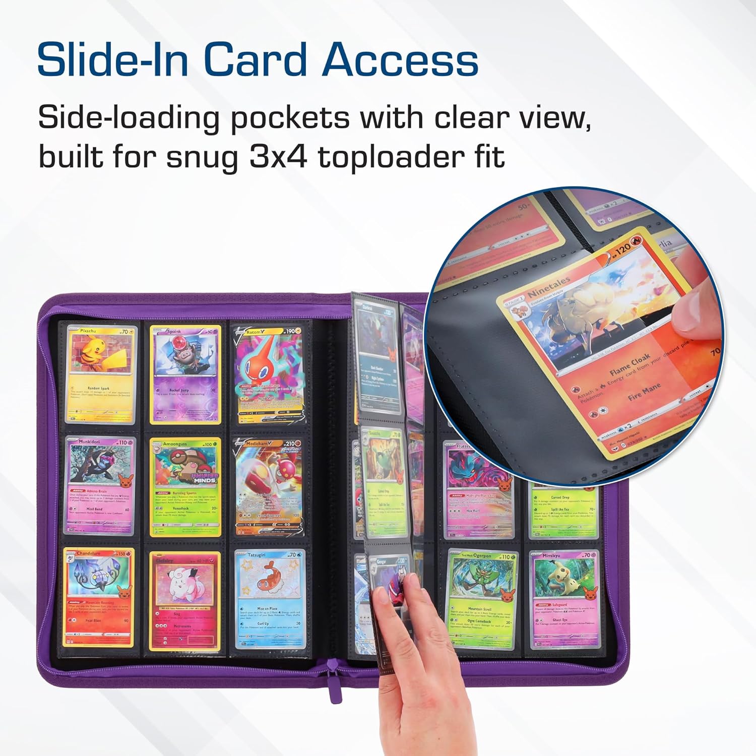 BCW Z-Folio 9-Pocket LX Album - Purple | Secure Zipper Card Organizer | Premium Leatherette Card Collection Binder | Trading Card Binder for Pokemon, MTG, Sport Cards and More