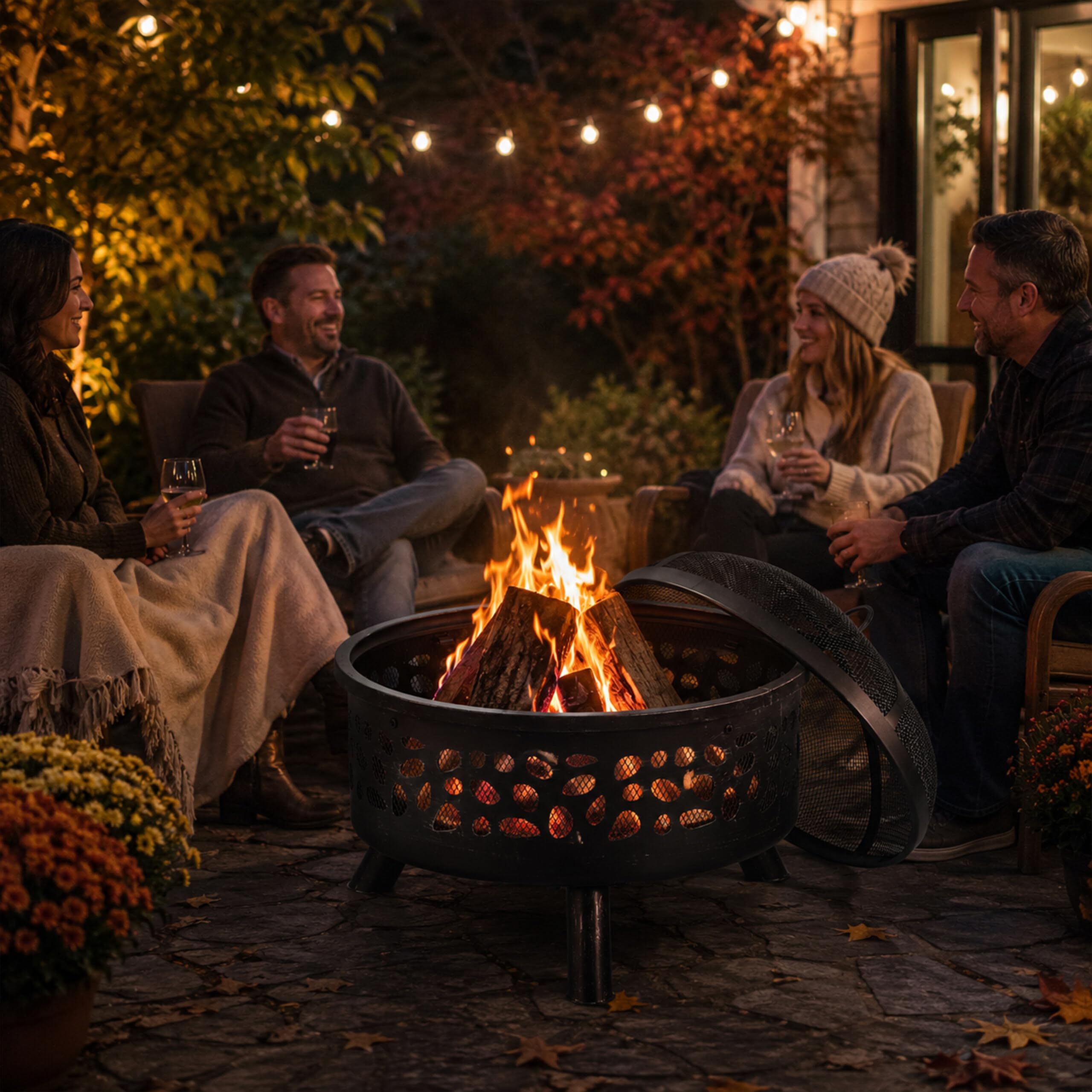 Relaxdays Feuerschale mit Grillrost & Funkenschutz, schwarz/Silber