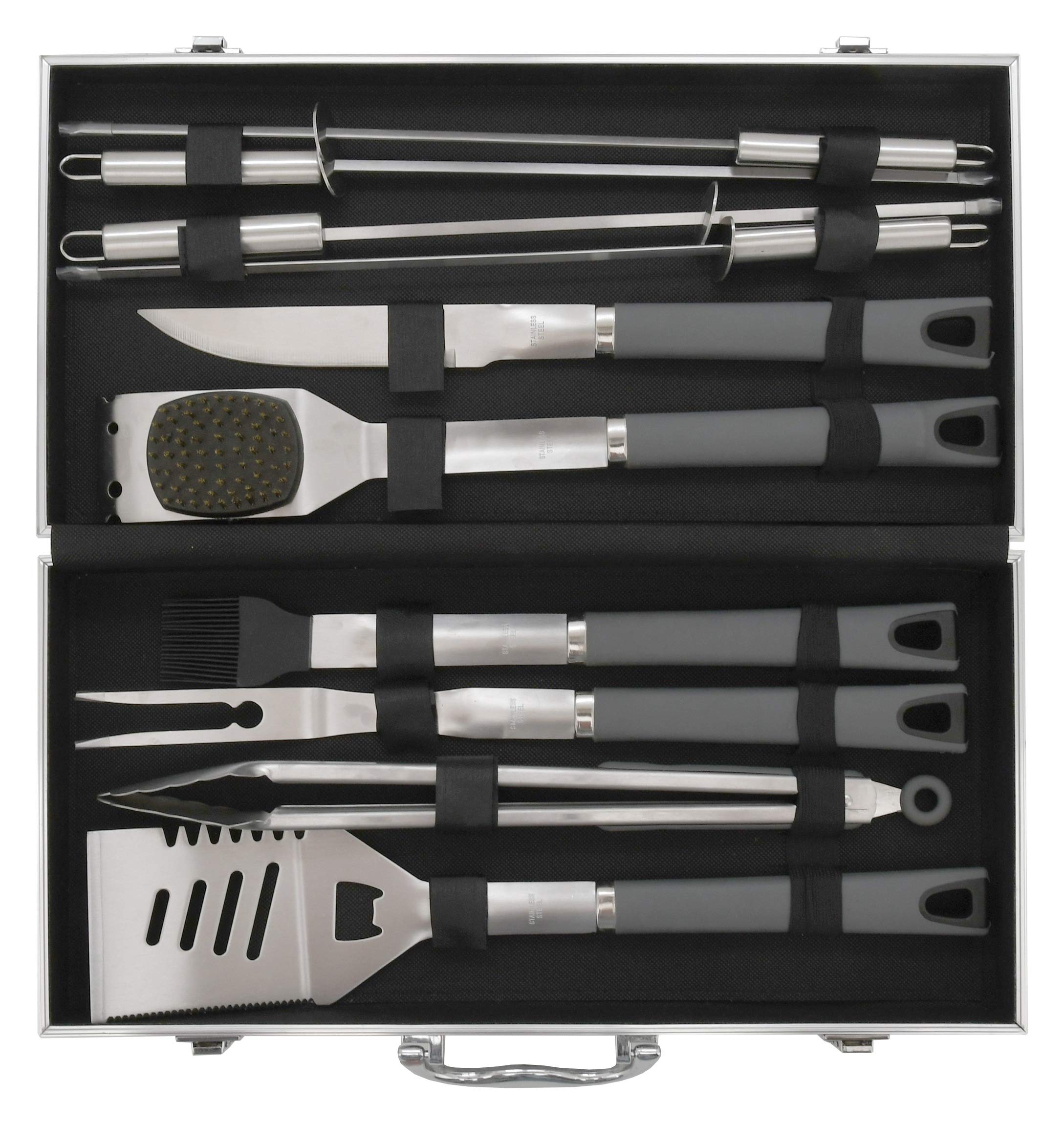 13106 - Set di attrezzi per barbecue Grey Line con 11 pezzi, valigetta in alluminio