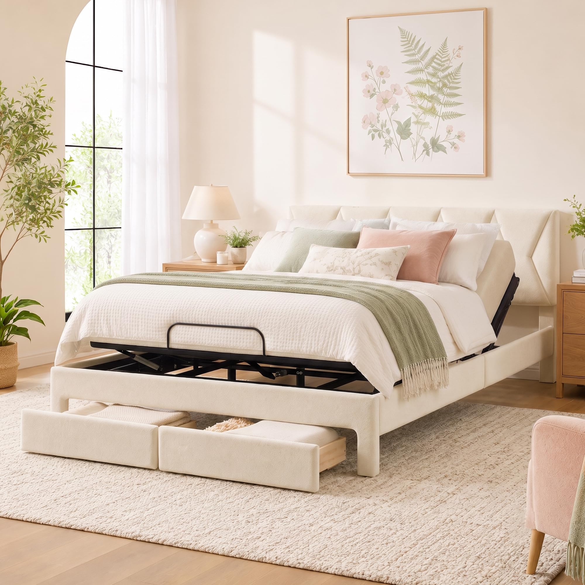 Softa All-in-One Adjustable Bed Frame Queen with Hybrid Mattress 10", Upholstered Bed Frame with Storage Drawers, SGS Certified, Zero Noise Quiet Motor, Remote Control, Head &amp; Foot Incline