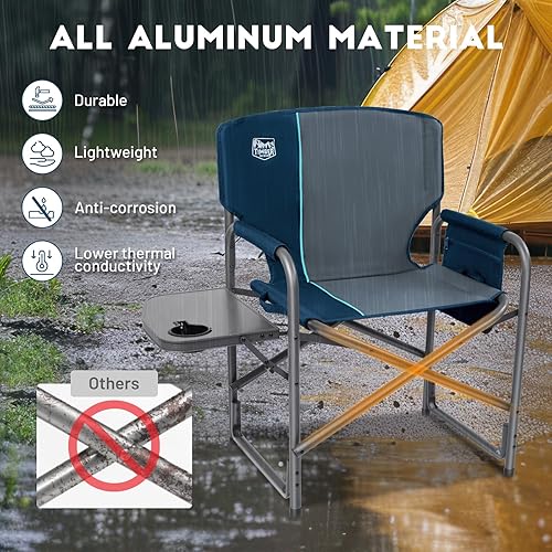 Miniatura 5 de TIMBER RIDGE Silla de campamento de aluminio de gran tamaño, silla de directores portátil ligera con mesa auxiliar, bolsillo lateral desmontable