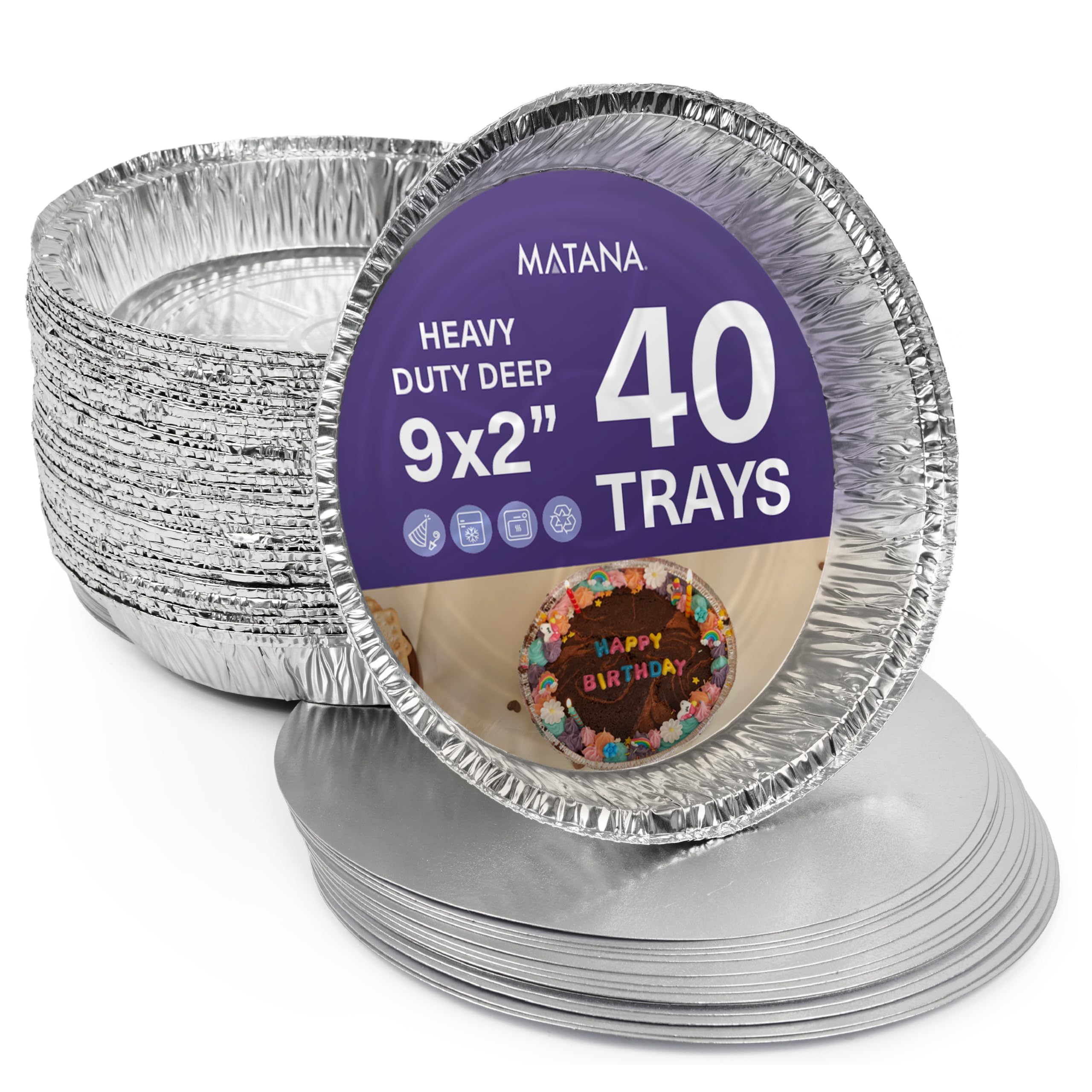 MATANA 40 Pack 9 Inch Round Aluminum Foil Pie Pans with Lids, Pie Tins Disposable for Baking Tarts & Cakes, Pie Pan For Cooking, Storage, Roasting & Reheating