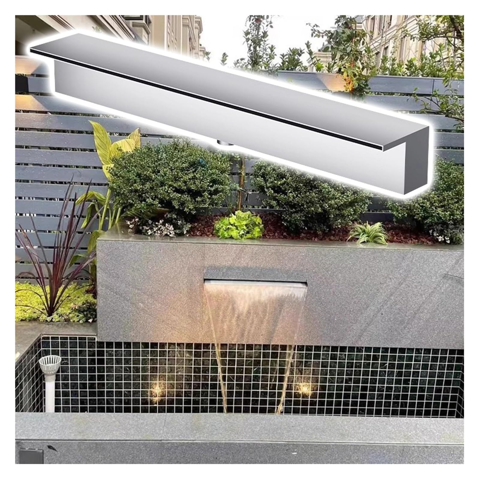 IvyLoutish Stainless Steel Waterfall Spillway - Outdoor Pond Cascade Fountain Kit with 45ft Connector Soft Tube