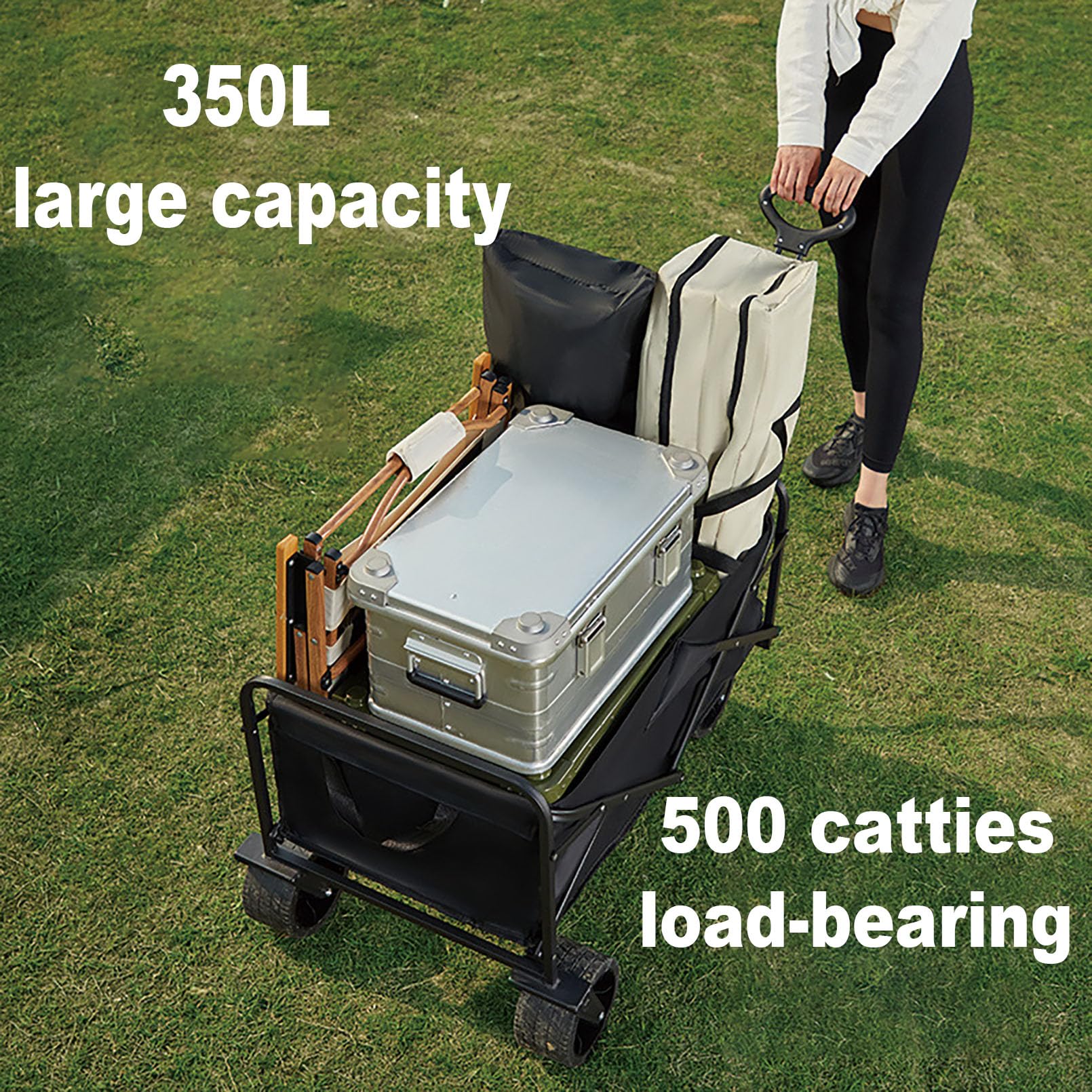 Carrello pieghevole da giardino multifunzionale per campeggio, shopping, barbecue, picnic, per tutti i terreni, con ruote in gomma