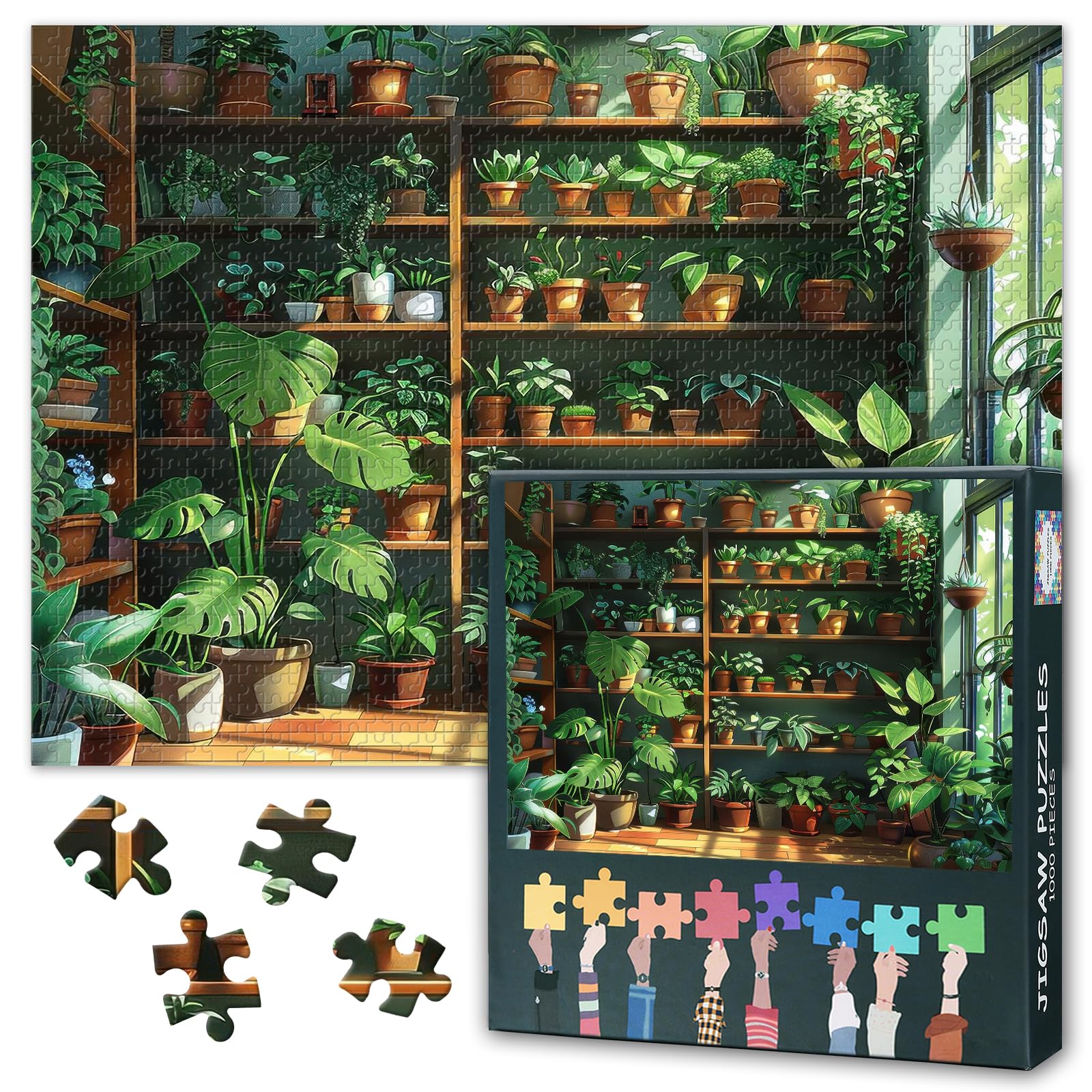 Green Plants Puzzles 1000 Pieces for Adults Indoor Garden Puzzle Art for Adults Home Decor Potted Plant Jigsaw Puzzles for Home Decoration Puzzle Gifts for Family Friends Games 27.5"X19.7"