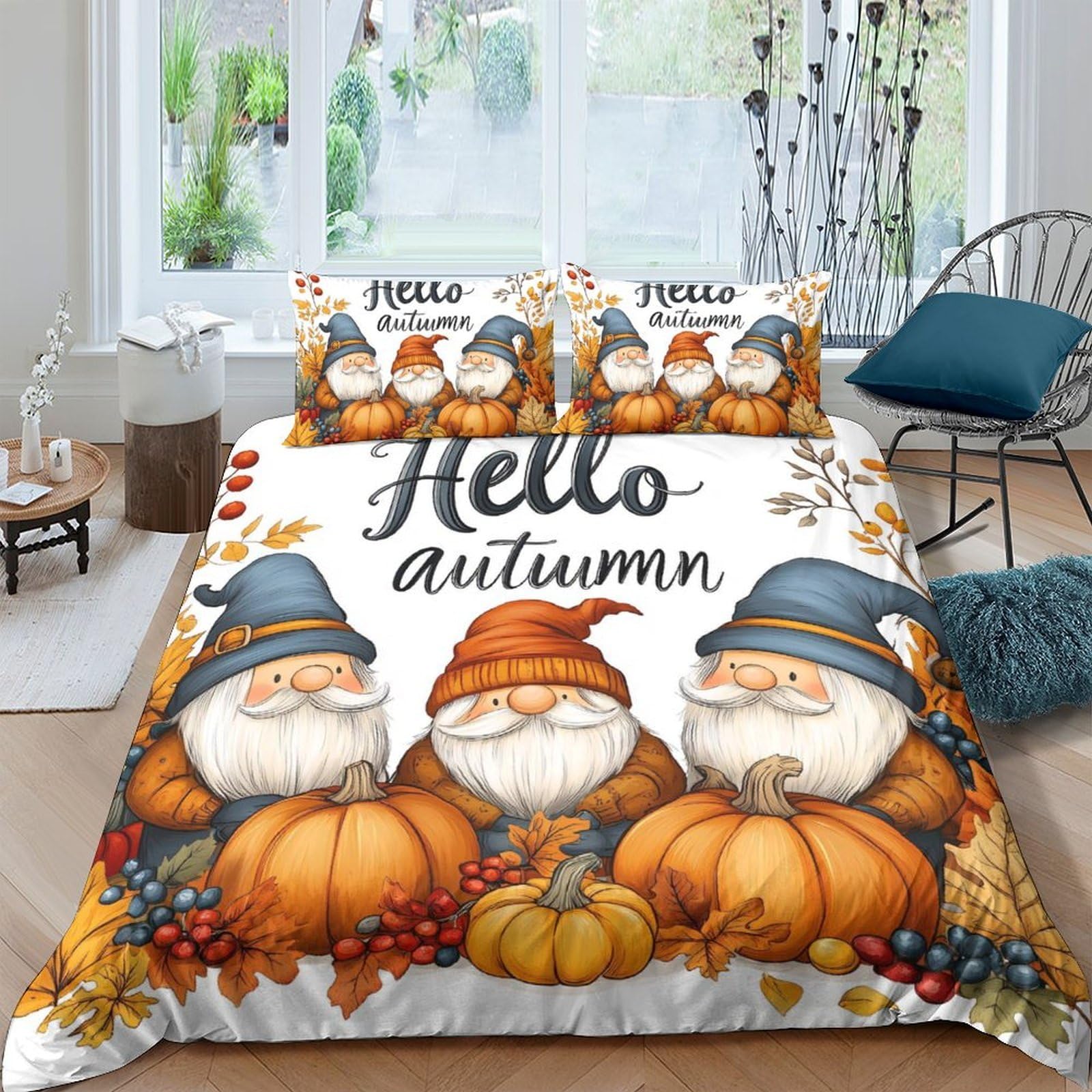 Ctjqhvkz Style-1 3D Printed Autumn Gnome Pumpkin Fitted Sheet Microfiber Anti-Slip Bed Cover For Bedroom Dorm Guest Room Mattress Protection Decor Single（135X200cm）