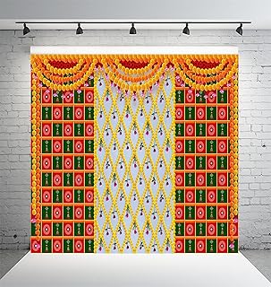 DHARA CREATION Decoration Flower (8FT-8FT) Backdrop Cloth for Pooja Decoration Traditional Cloth for Festival 8 Feet Heigh...