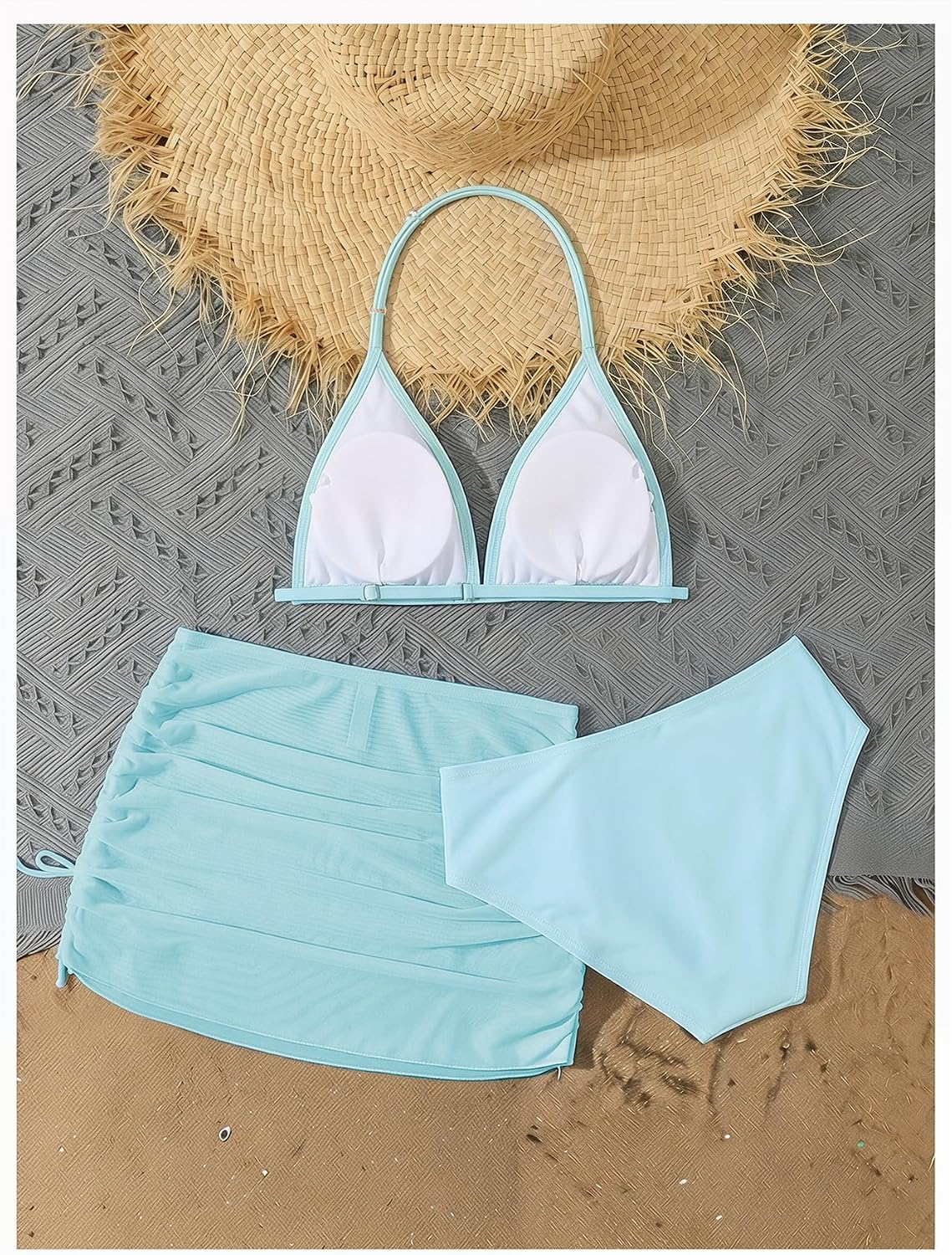 RoseSeek Girl's 3 Piece Cute Bowknot Bathing Suit Halter Triangle High Waisted Swimsuit with Beach Cover Up Skirt