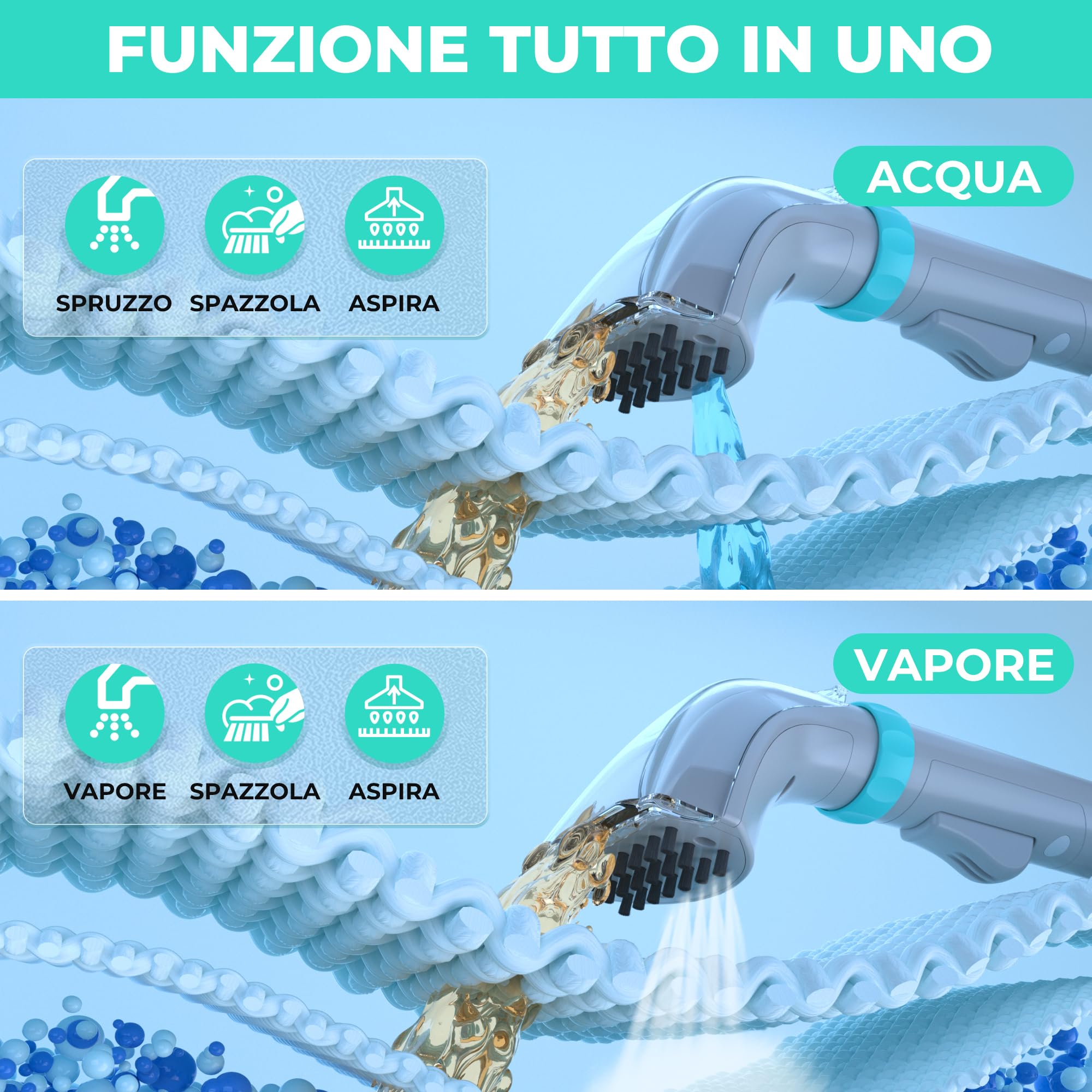 HAUSHOF StainZapper Vapo - Lavatappeti Portatile a Vapore 1200W, 1,8L Lava Tappezzeria con Riscaldamento per Sedili Auto, Moquette e Tappeti, pulitore a vapore per cucine e bagni Con 750ml Detergente